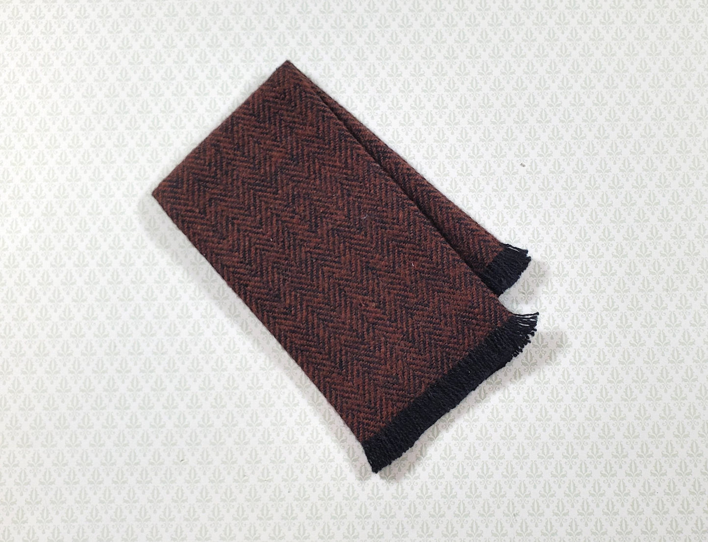 Dollhouse Fringed Blanket Throw Chocolate & Black Herringbone Fabric