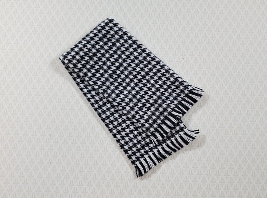 Dollhouse Fringed Blanket Throw Black & White Houndstooth Fabric