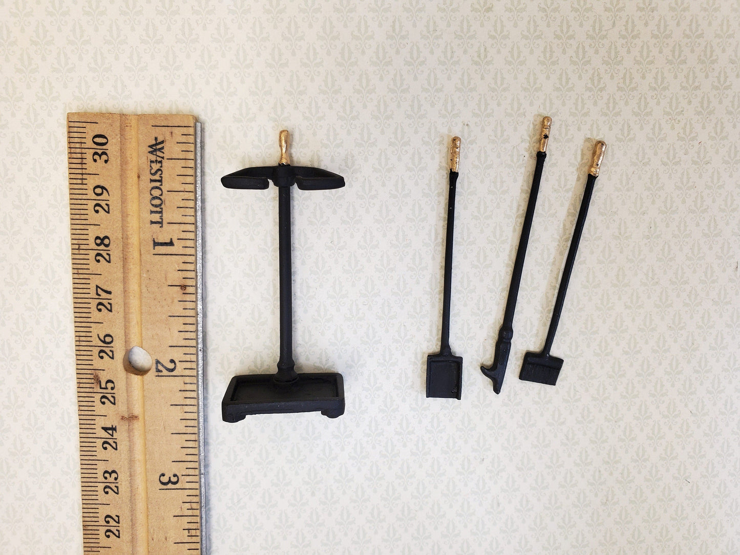 Dollhouse Fireplace Accessory Set Shovel Broom Poker Black 1:12 Scale Miniature