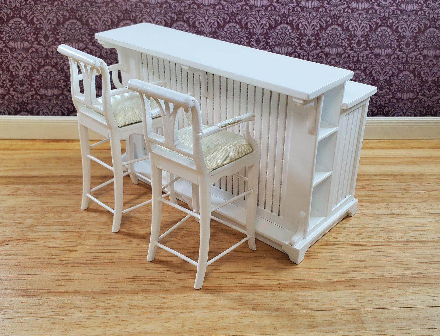 JBM Dollhouse Tall Bar Chair Stool with Padded Seat WHITE 1:12 Scale Furniture