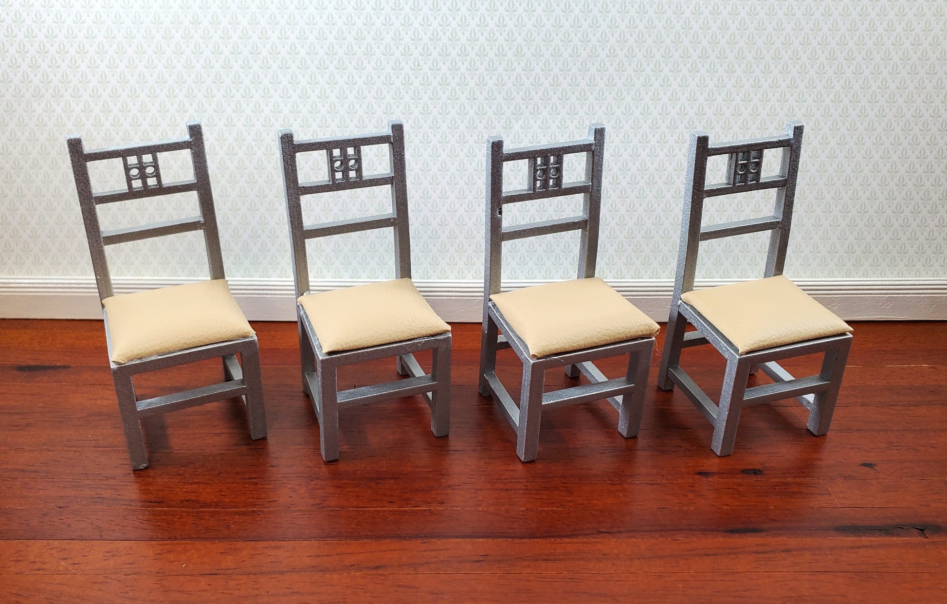 Dollhouse Dining Room Table and 4 Chairs Modern Style 1:12 Scale Miniature Furniture