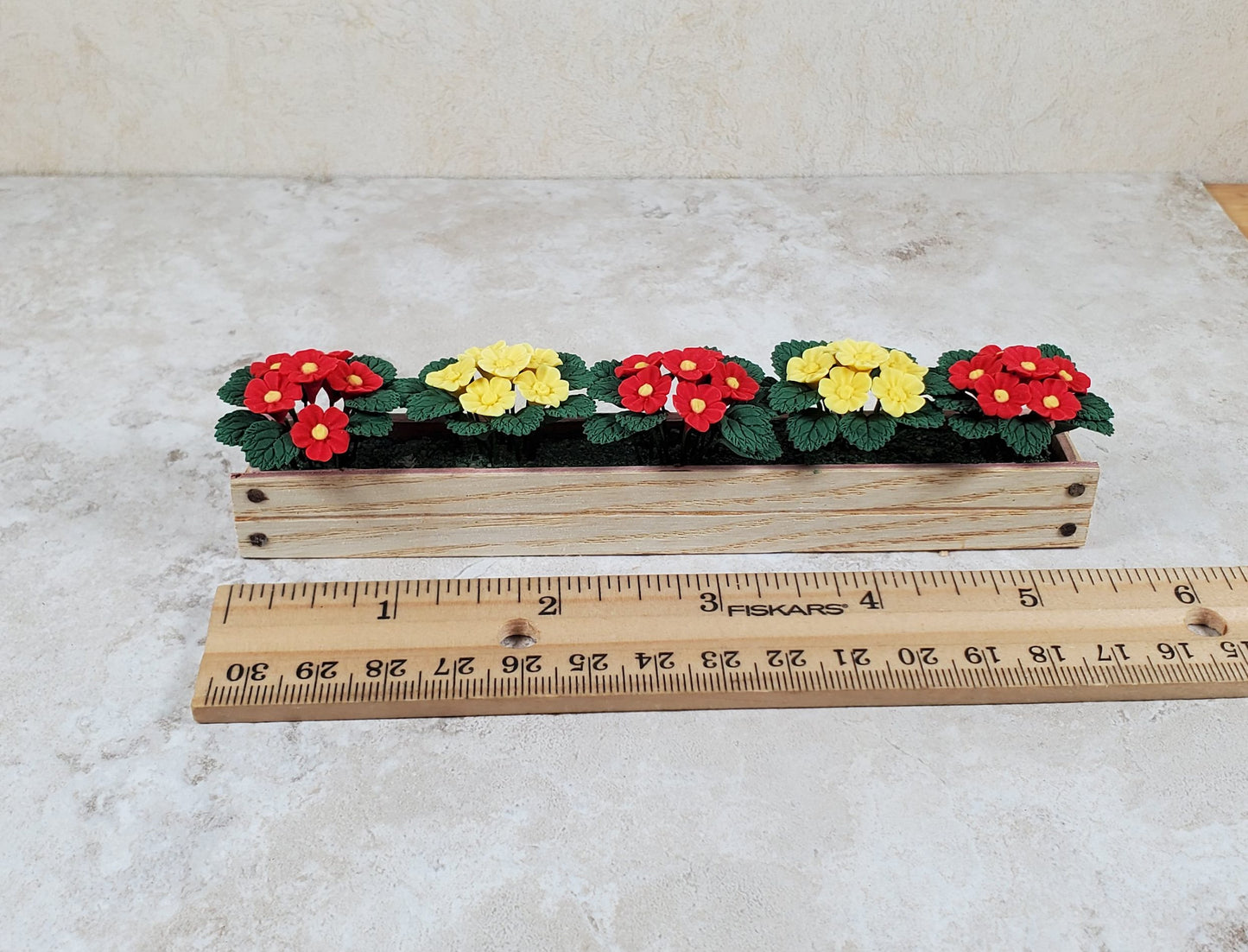 Dollhouse Red & Yellow Flowers in a 5.5" Window Box Planter 1:12 Scale Miniature