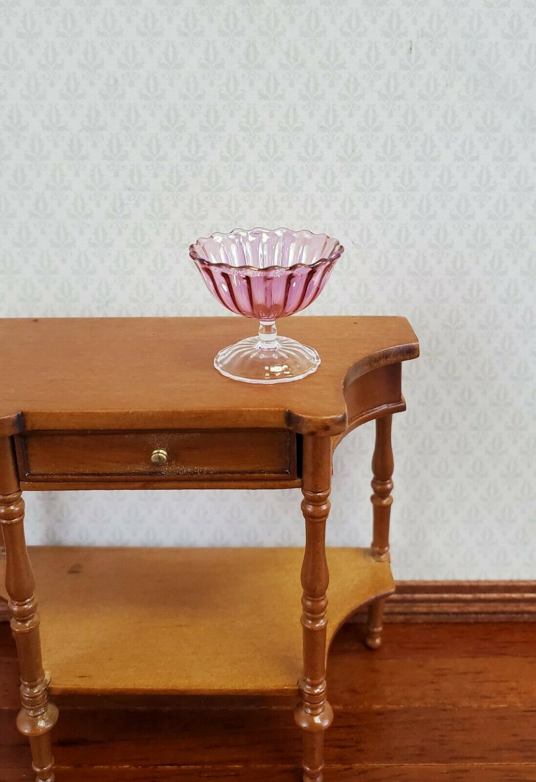 Dollhouse Miniature Fruit Bowl Cranberry Ribbed Fluted Glass 1:12 Scale Grenyer