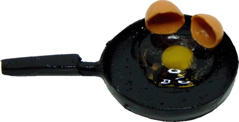 Dollhouse Cracked Brown Eggs in a Black Skillet Pan 1:12 Scale Miniature