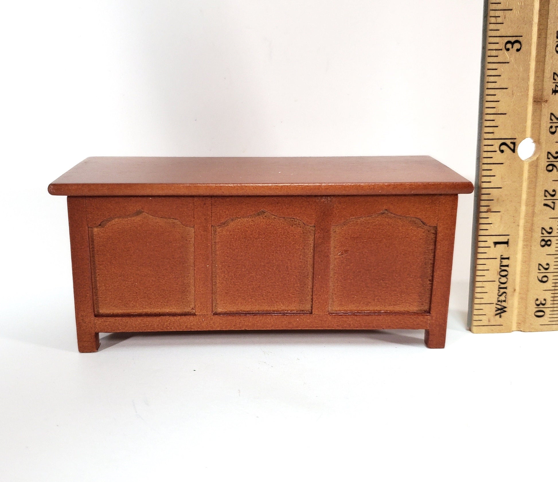 Dollhouse Chest Blanket Trunk 1:12 Scale Miniature Furniture Walnut Finish