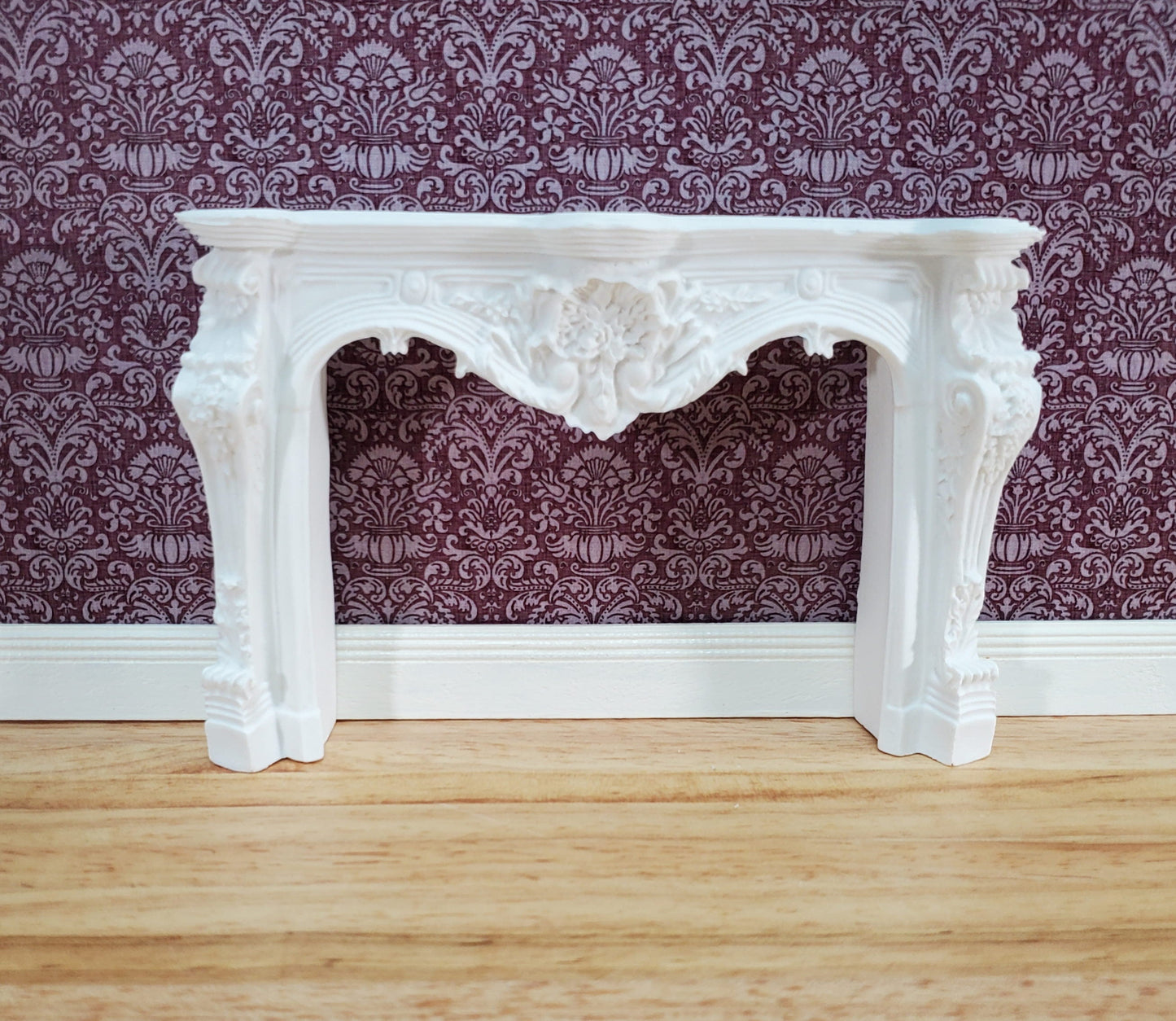 Dollhouse Miniature Fireplace White Large Ornate Resin 1:12 Scale Furniture