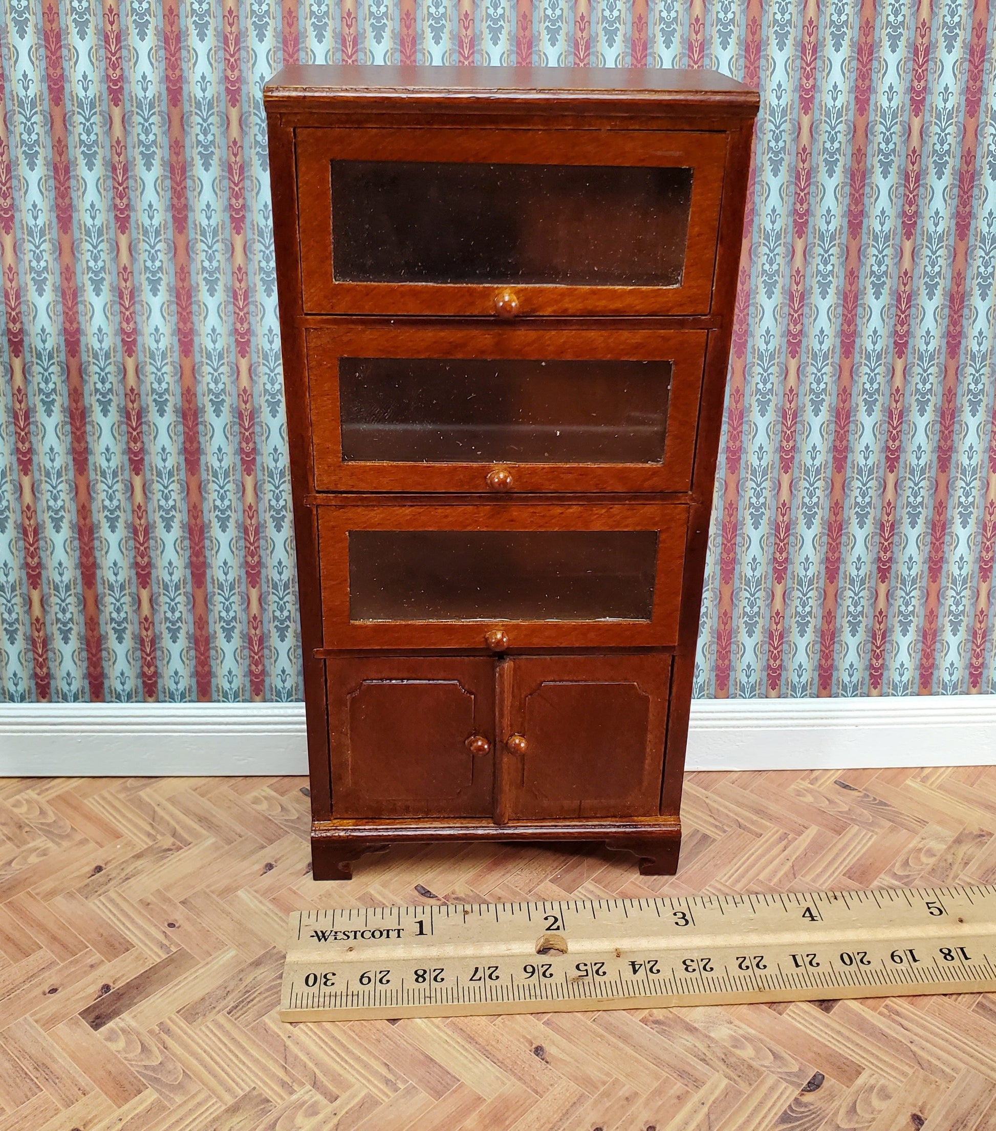 Dollhouse Lawyers Bookcase Display Cabinet Hutch Walnut Finish 1:12 Scale Furniture