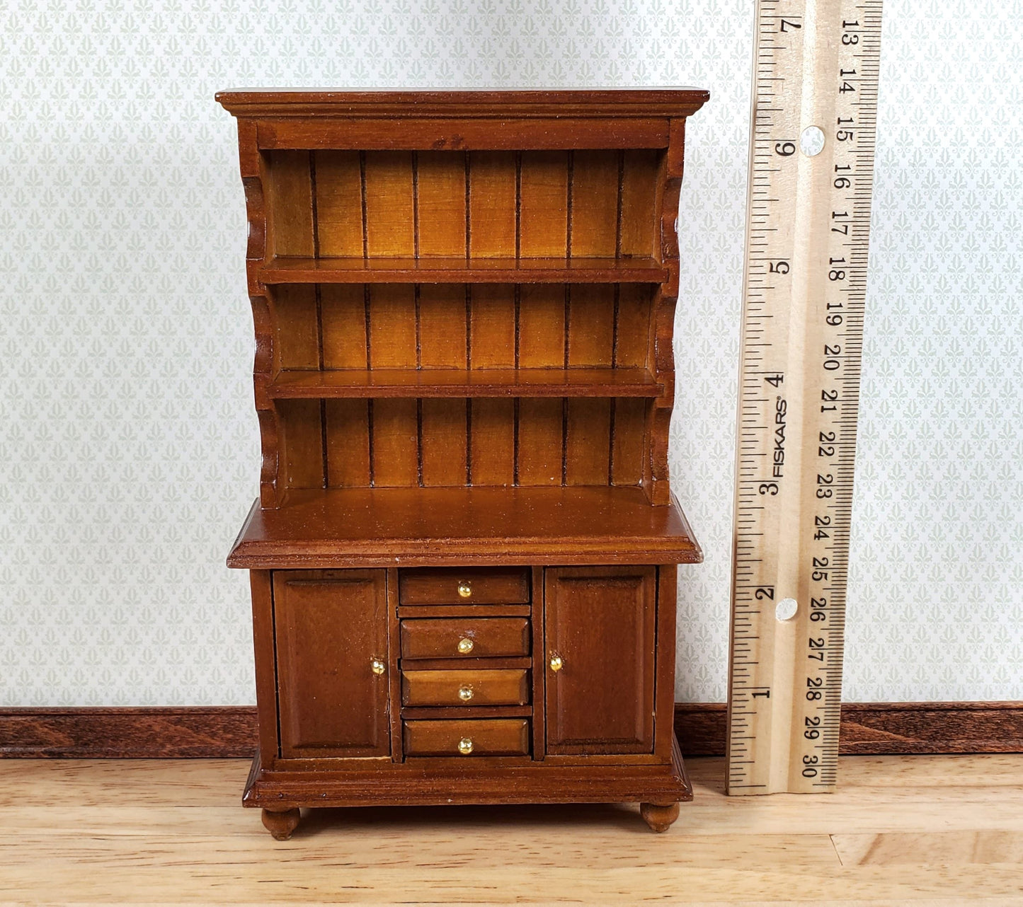 Dollhouse Welsh Kitchen Cabinet Cupboard Walnut Finish 1:12 Scale Miniature