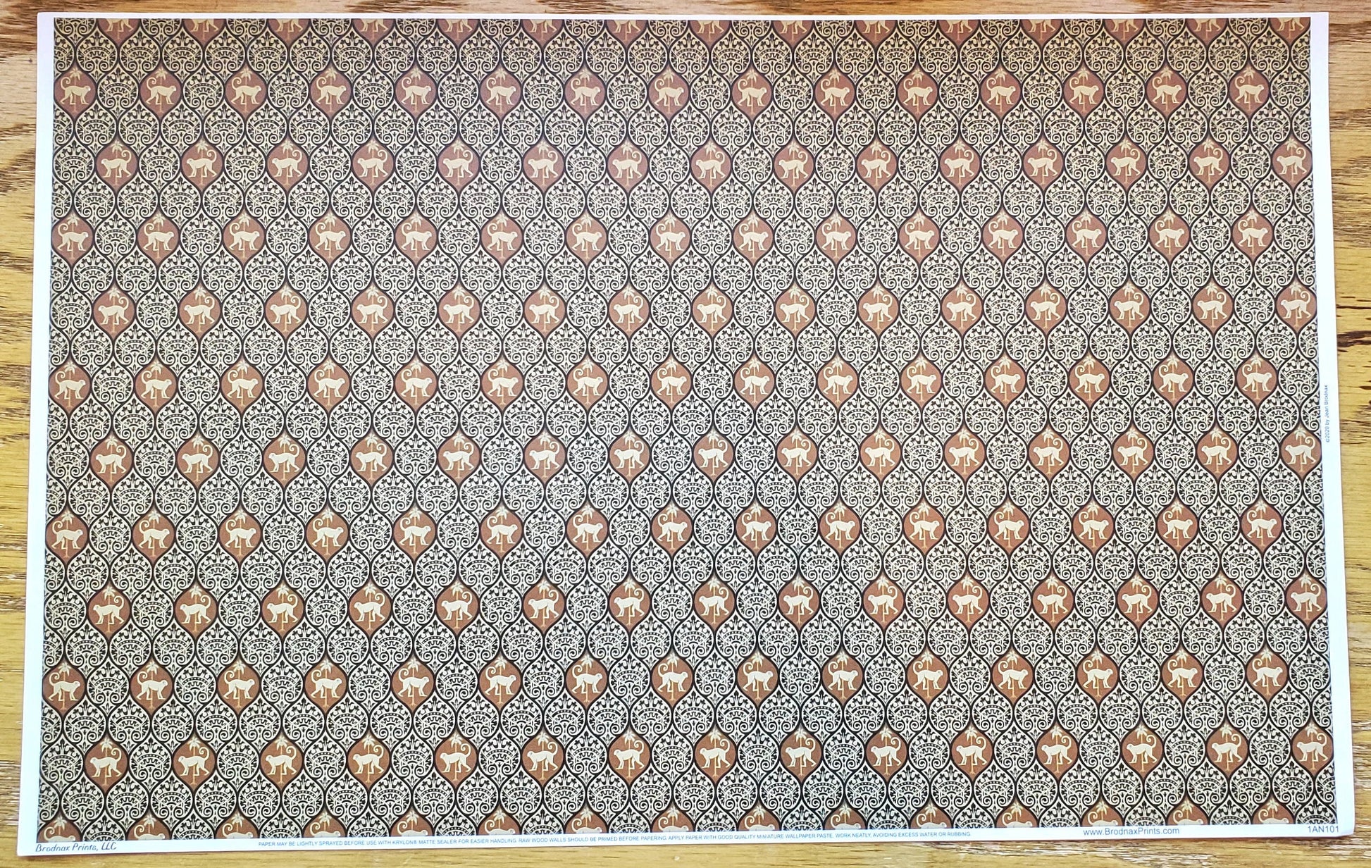 Dollhouse Wallpaper Brodnax "Monkeys" Brown Black Tan 1:12 Scale Miniature