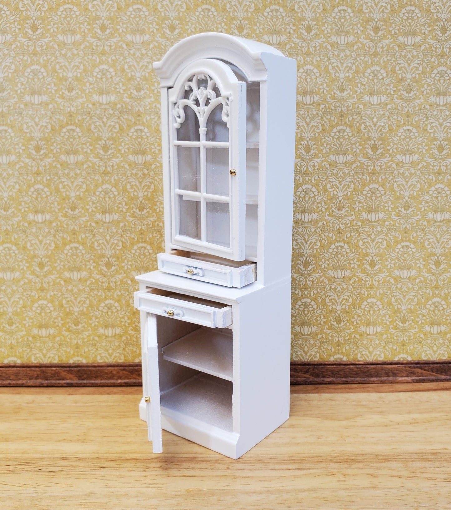 Dollhouse Cabinet Hutch Kitchen or Living Room White Finish 1:12 Scale Miniature Furniture
