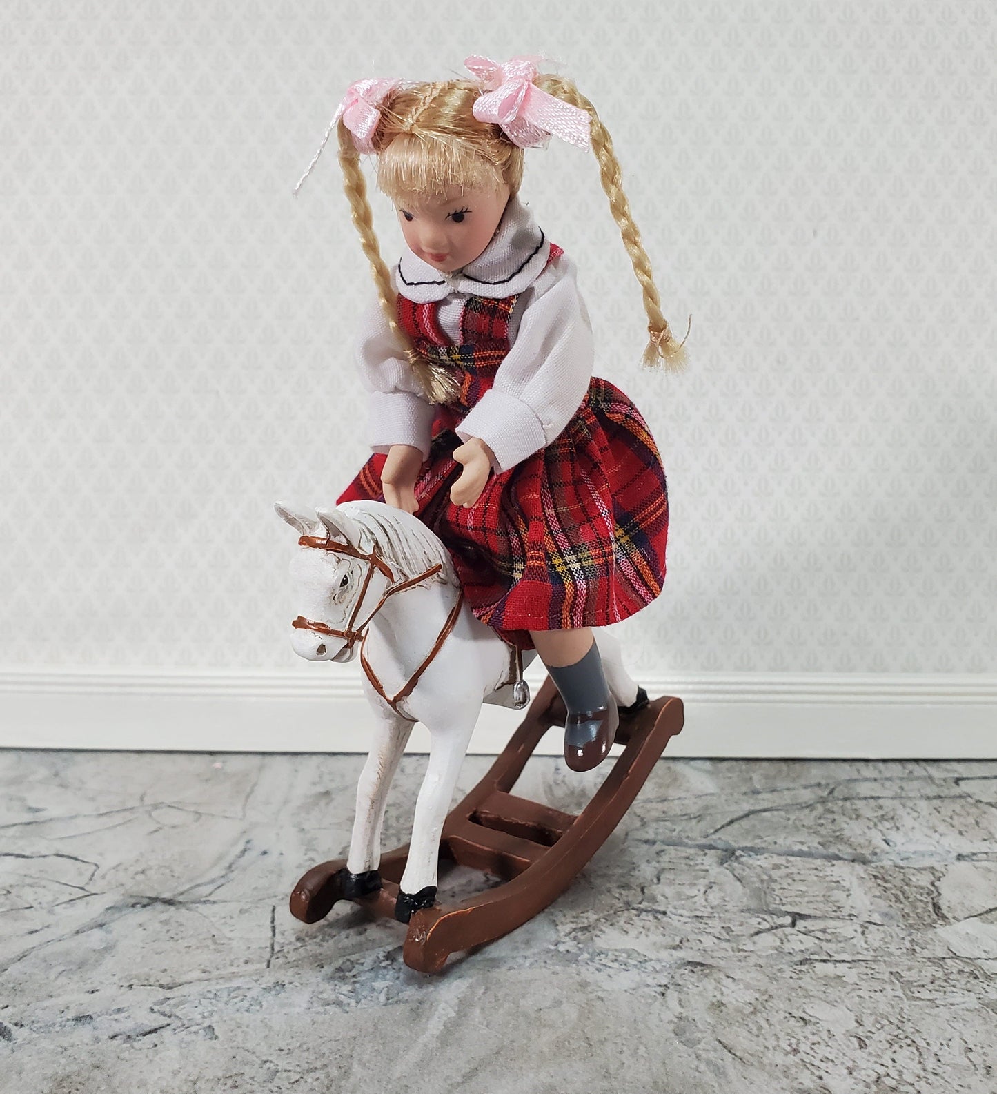 Dollhouse Rocking Horse Large Cast Resin 1:12 Scale Toy for Nursery or Kids Bedroom