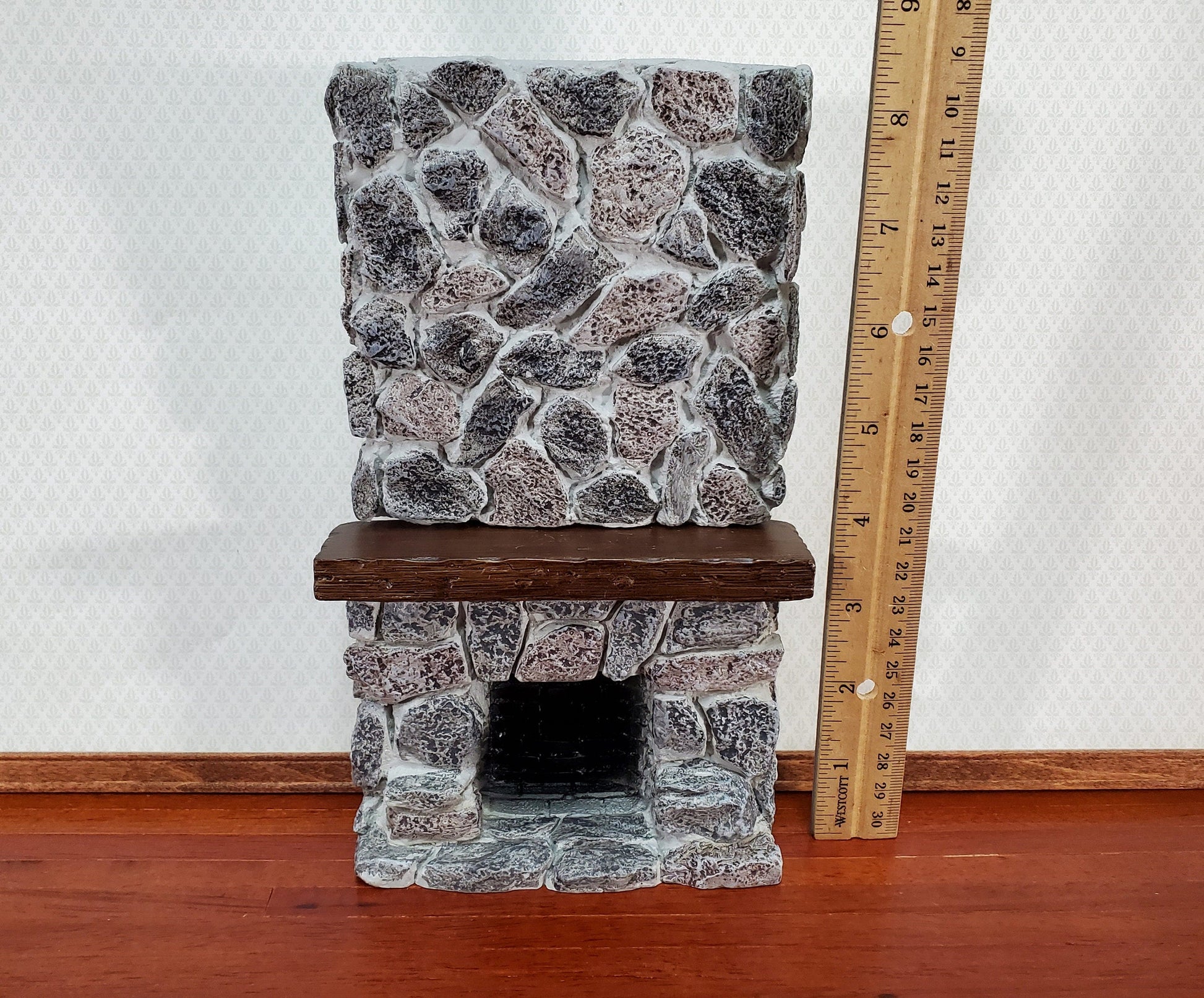 Dollhouse Tall Stone Fireplace Gray Fieldstone Ceiling Height 1:12 Scale Miniature
