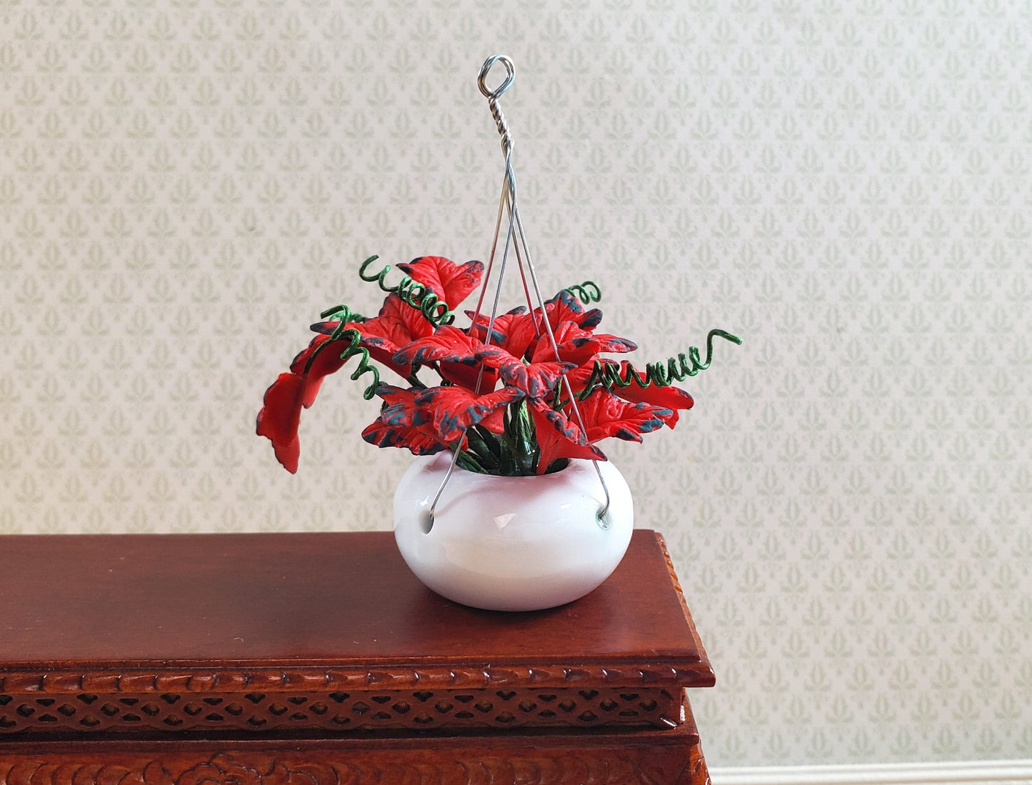 Dollhouse Red Coleus Plant in a Hanging Planter 1:12 Scale Miniature Garden