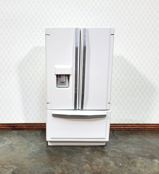 Dollhouse Fridge Modern Refrigerator White Silver 2 Door 1:12 Scale Miniature