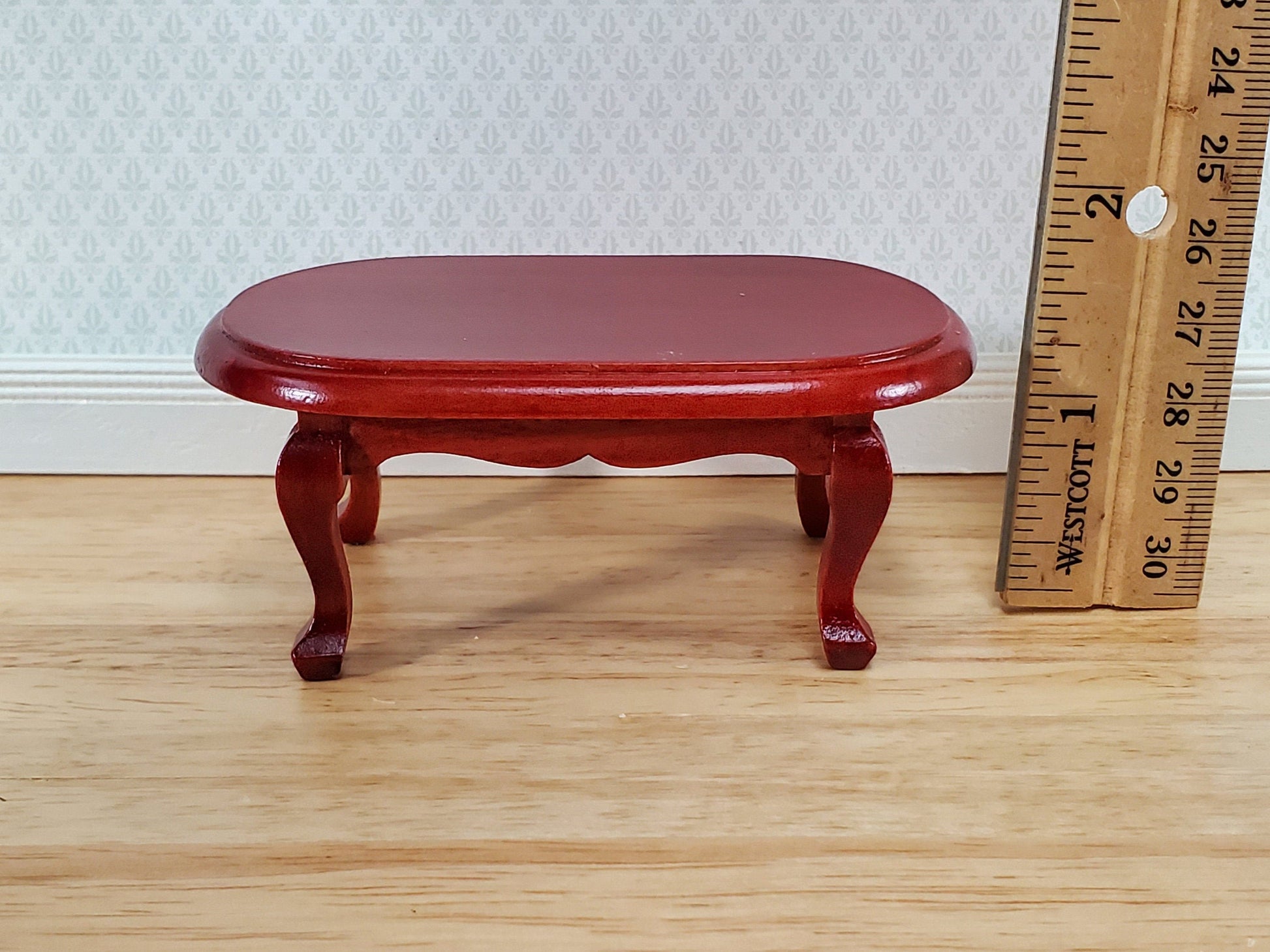 Dollhouse Oval Coffee Table Mahogany Finish 1:12 Scale Furniture Classic Style