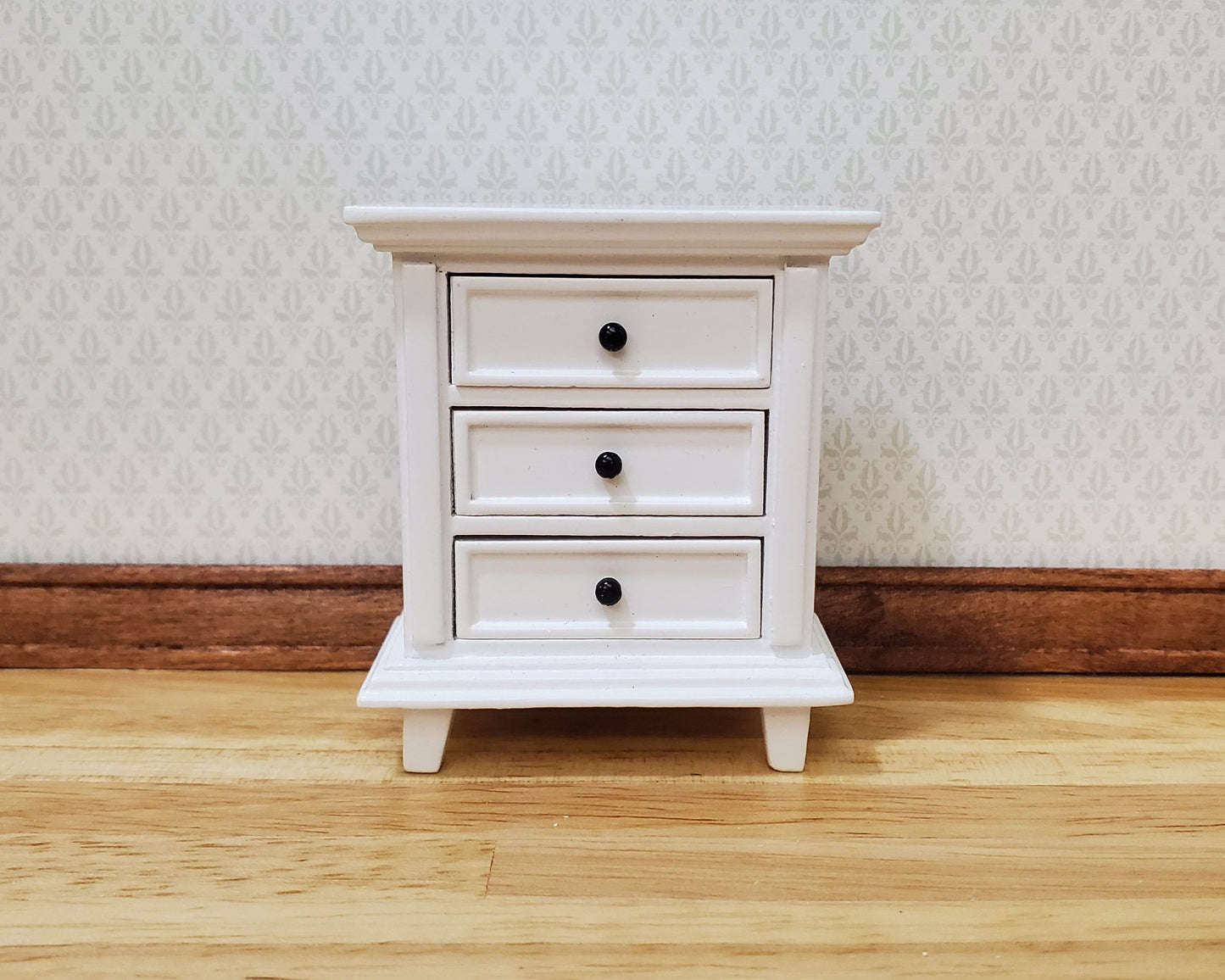 JBM Dollhouse Nightstand White Country Farmhouse Style 1:12 Scale Furniture