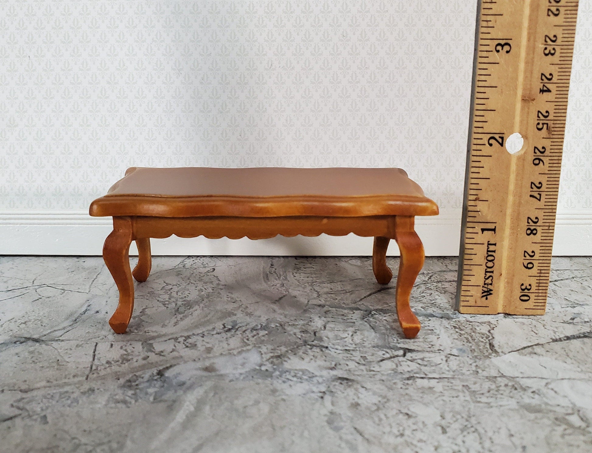 Dollhouse Coffee Table Curvy Top Rectangle Walnut Finish 1:12 Scale Miniature Furniture