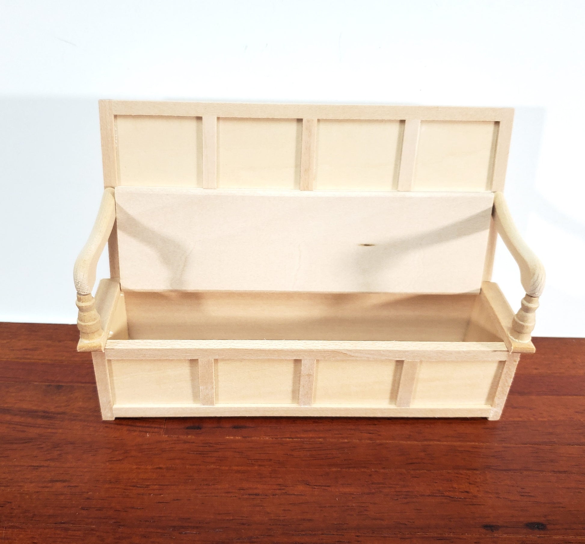 Dollhouse Bench Tudor Gothic Style with High Back Unpainted Wood Open Seat 1:12 Scale Furniture