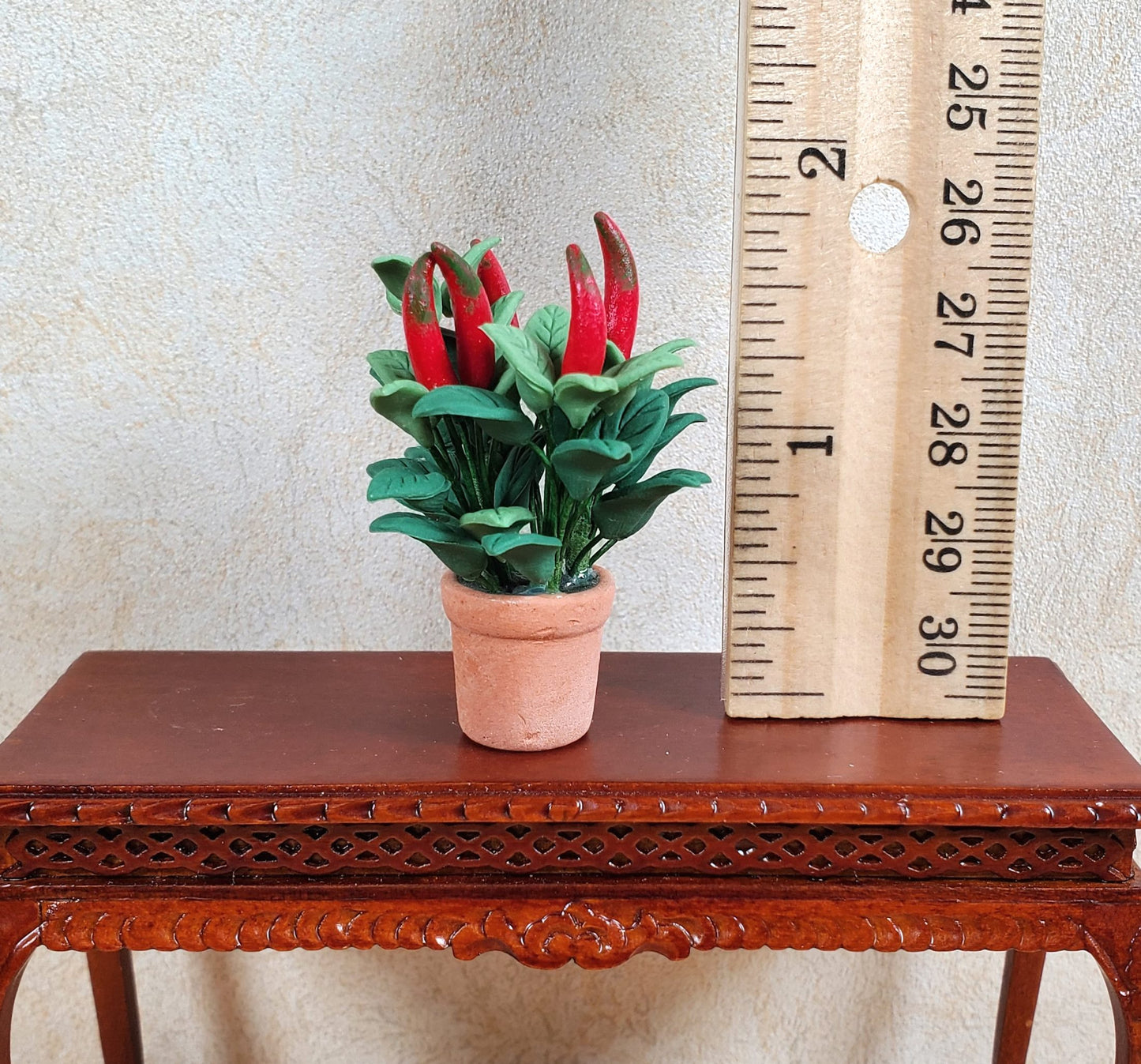 Dollhouse Red Chili Plant in a Terra Cotta Pot 1:12 Scale Miniature Houseplant
