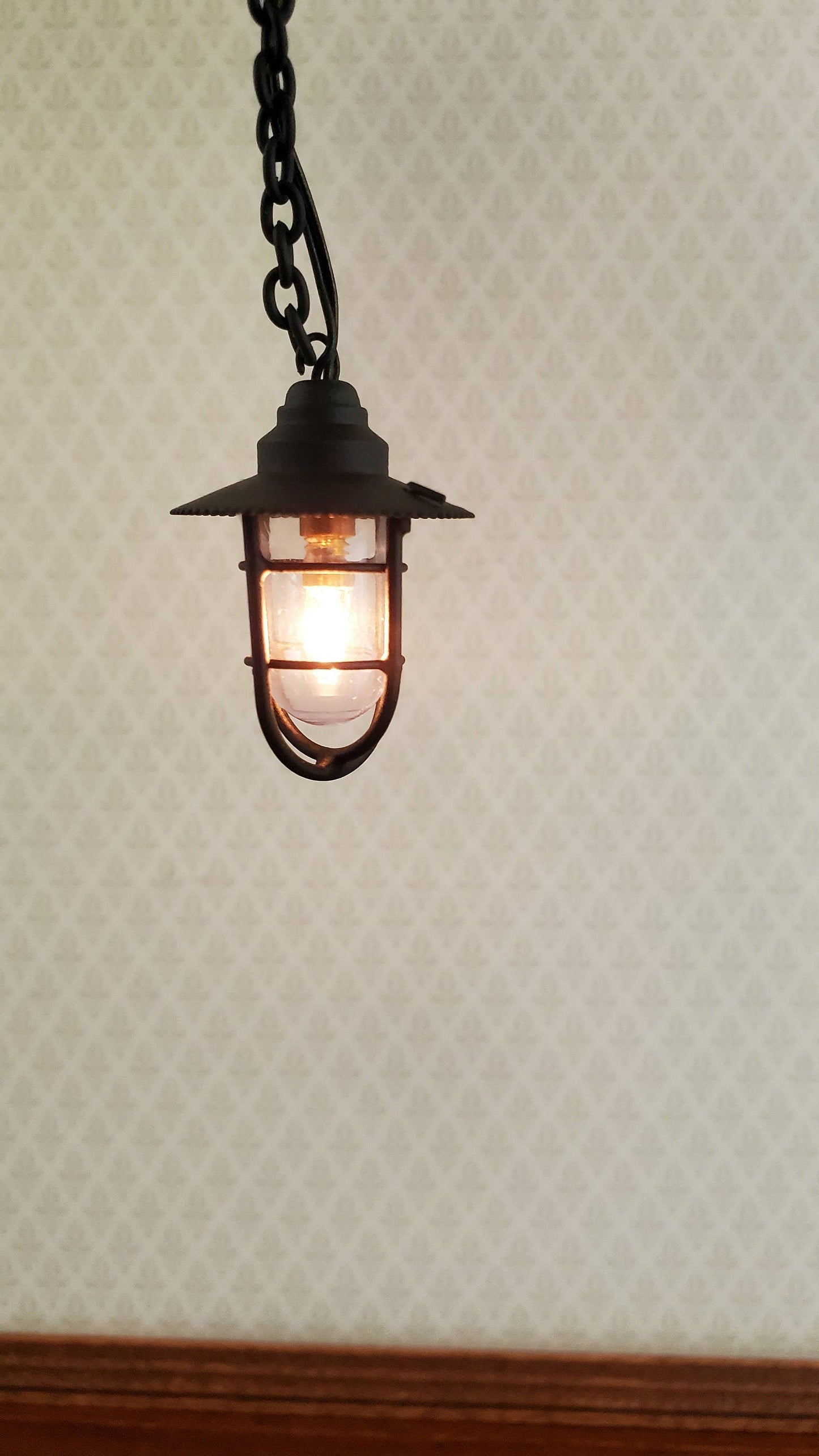 Dollhouse Miniature Hanging Lantern Light Black Vintage Style 12 Volt 1:12 Scale Lighting