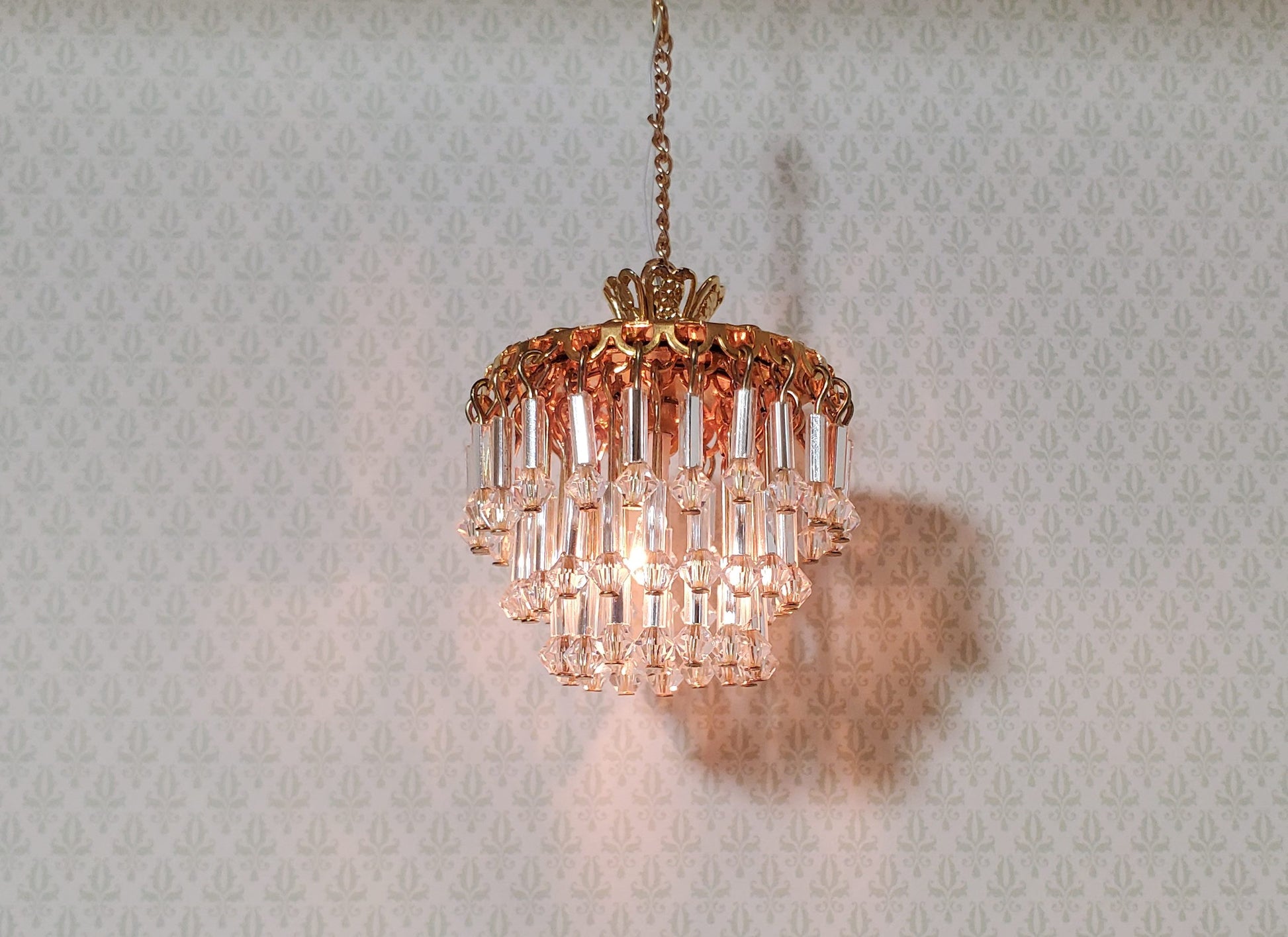 Dollhouse Art Deco Waterfall Crystal Ceiling Light Real Glass 12 Volt 1:12 Scale