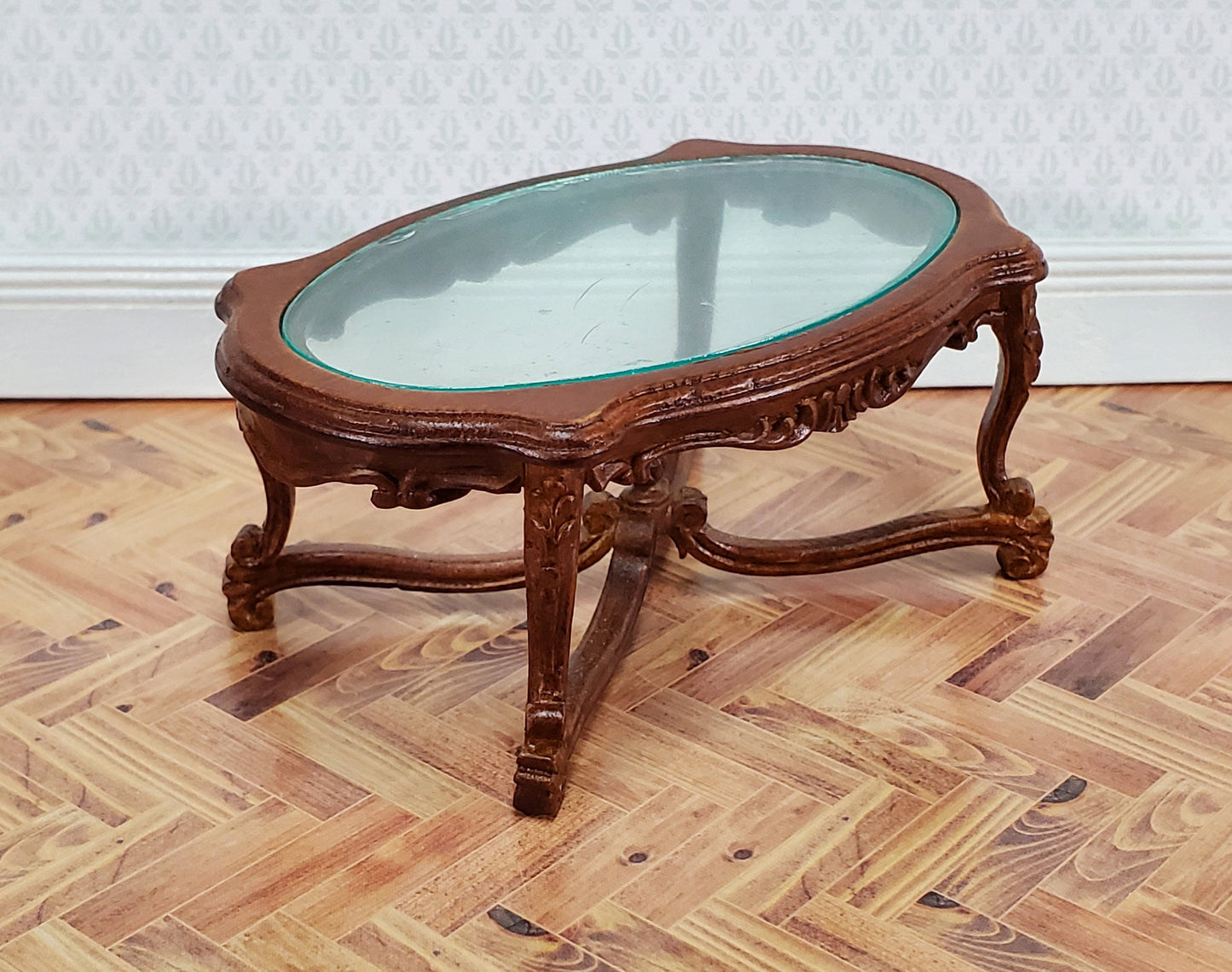 JBM Miniature Coffee Table 18th Century Style Walnut Finish 1:12 Scale Dollhouse Furniture