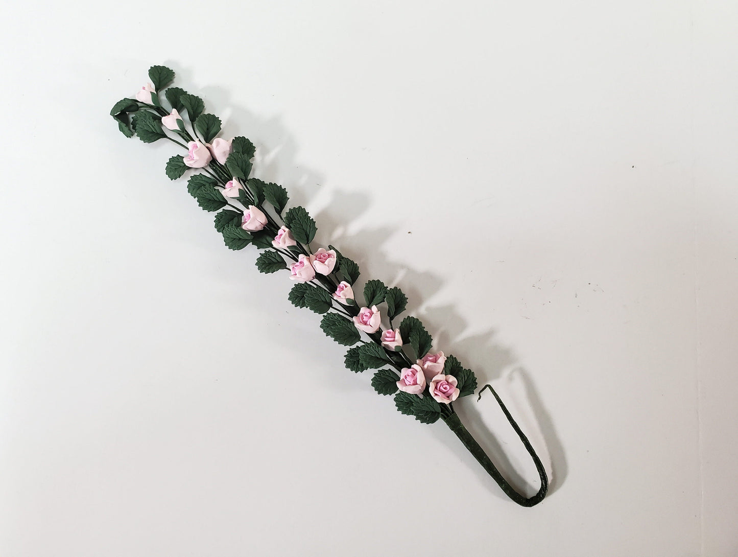 Dollhouse Climbing Roses Pink Bendable 7" Clay Miniature Flowers Garden