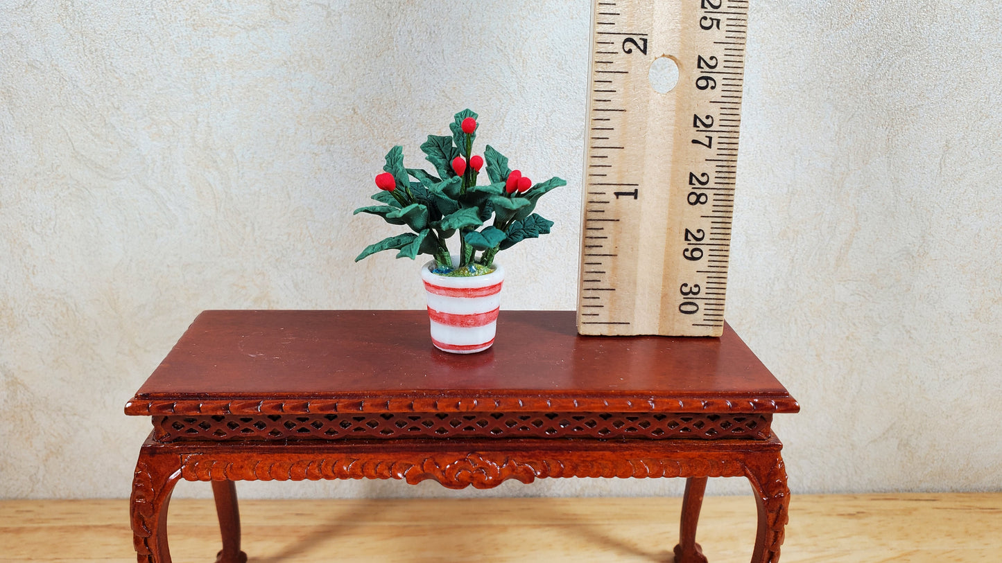 Dollhouse Holly Plant with Berries in a White & Red Pot 1:12 Scale Miniature