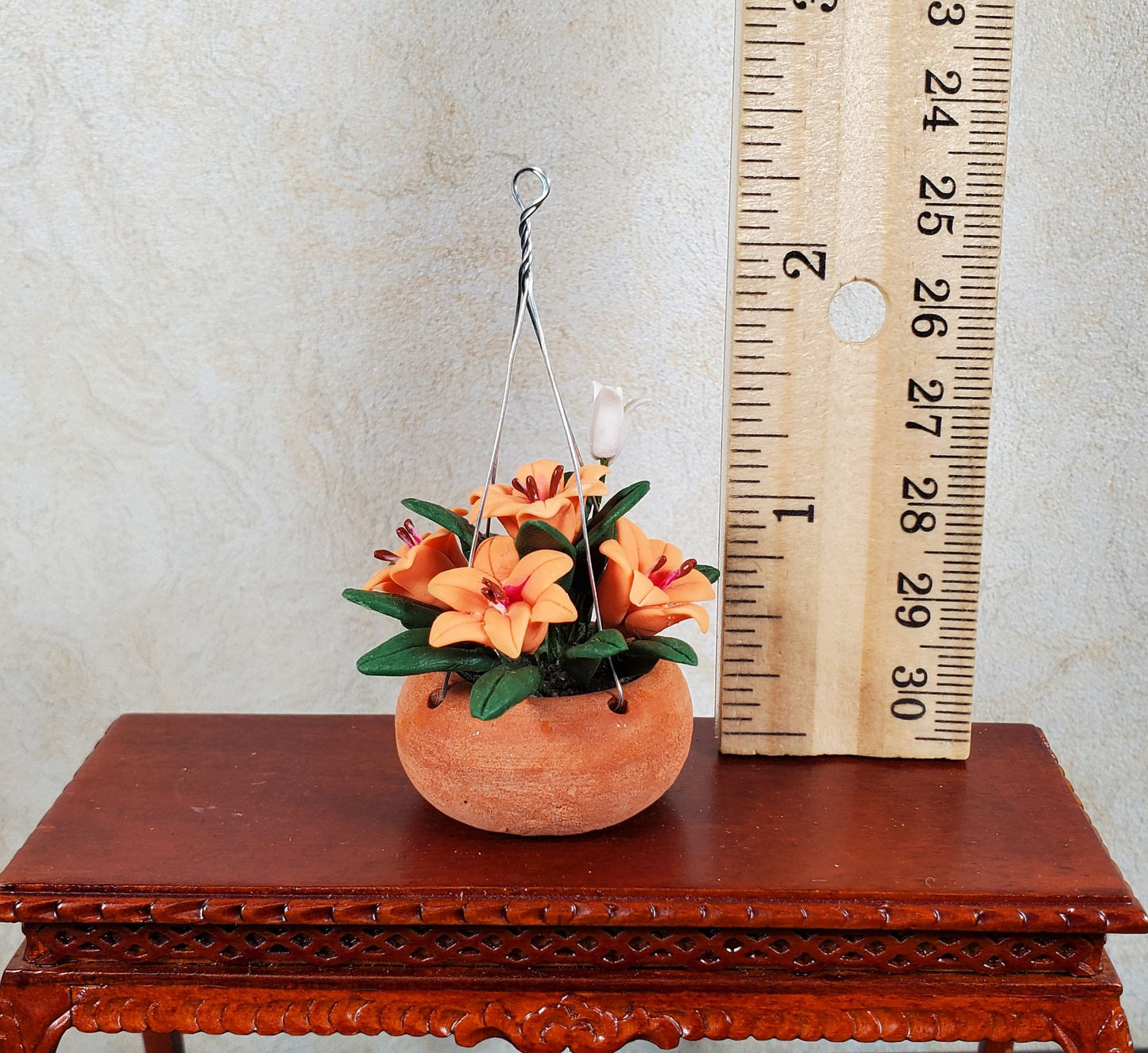 Dollhouse Orange Lilies in a Hanging Terra Cotta Planter 1:12 Scale Miniature