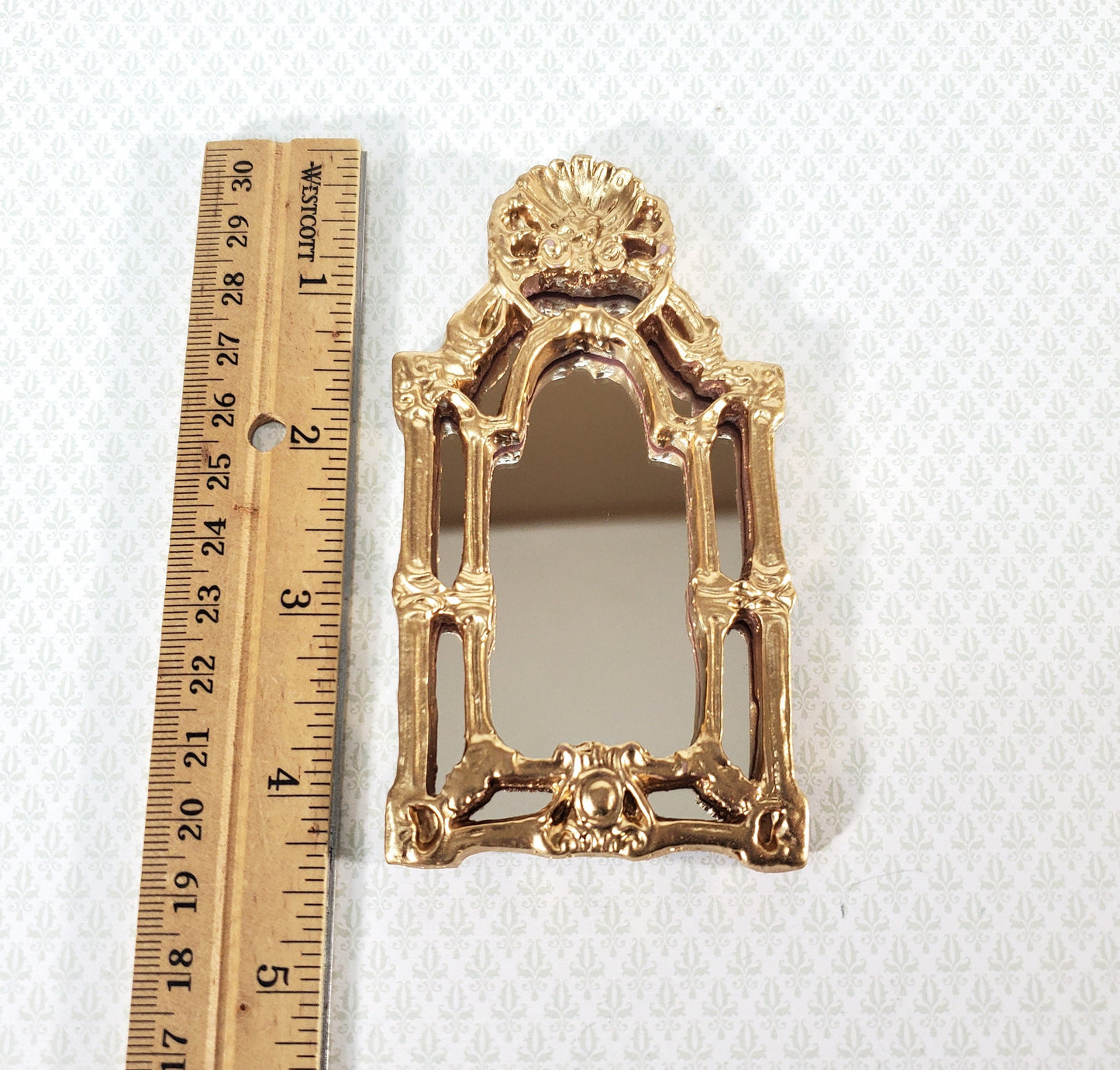 Dollhouse Mirror Baroque Style Gold LARGE 1:12 Scale Miniature Decor 4 1/4" tall