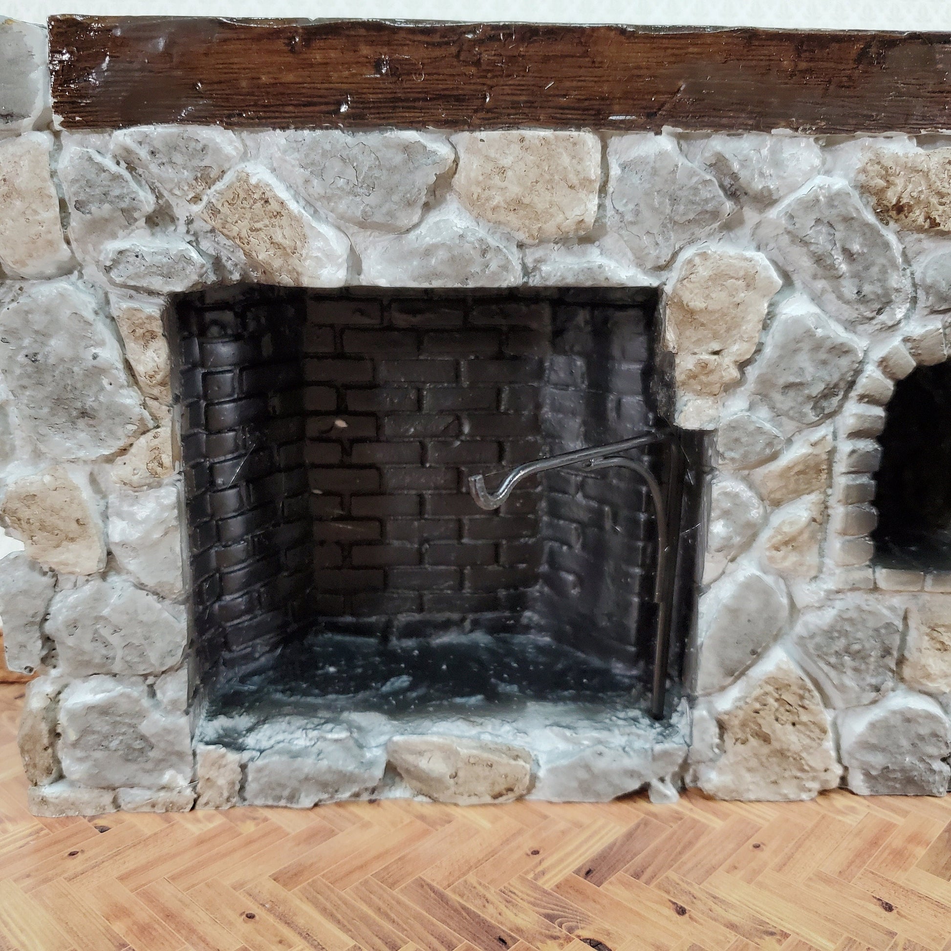 Dollhouse Fireplace Large Stone with Crane Walk-In Style Colonial 1:12 Scale Miniature
