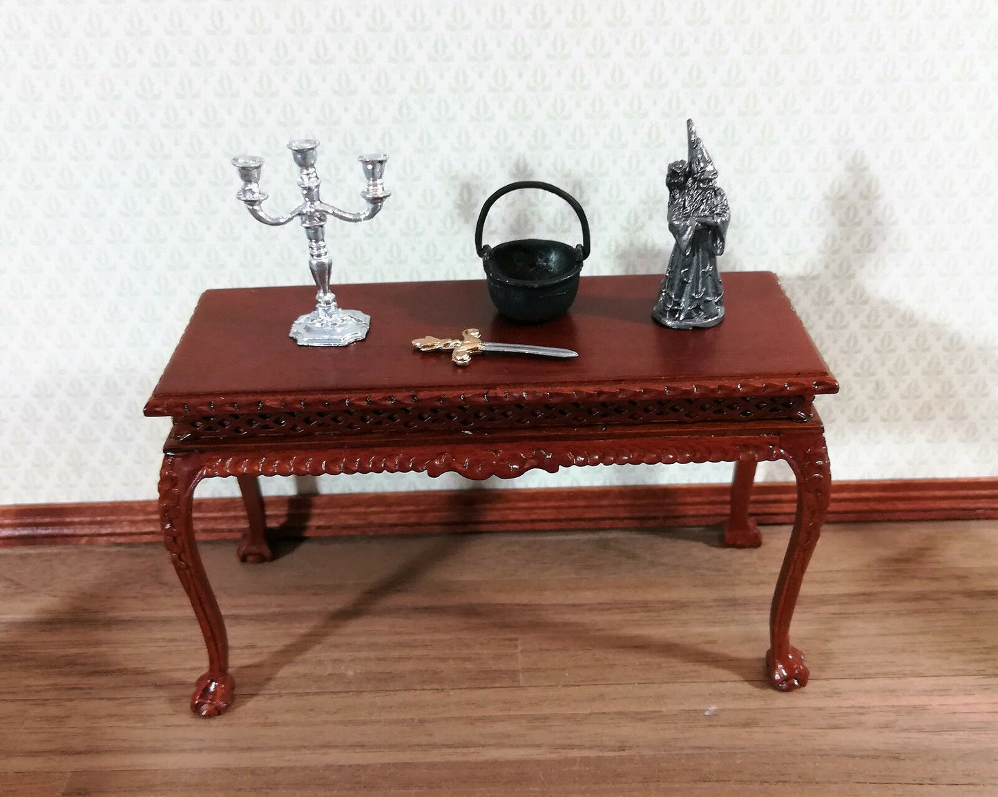 Dollhouse Miniature Wizard with Owl Statue Robed Bearded 1:12 Scale 1 1/4" Tall