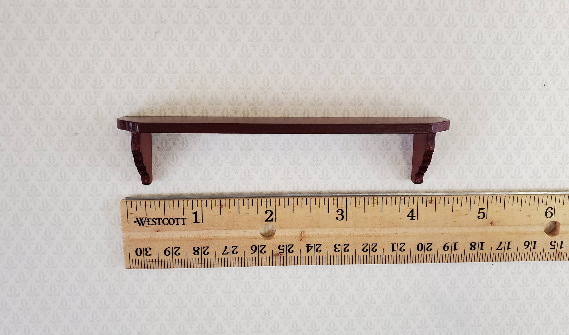 Dollhouse Miniature Wall Shelf Large Wood Mahogany Finish 1:12 Scale 4 3/8"