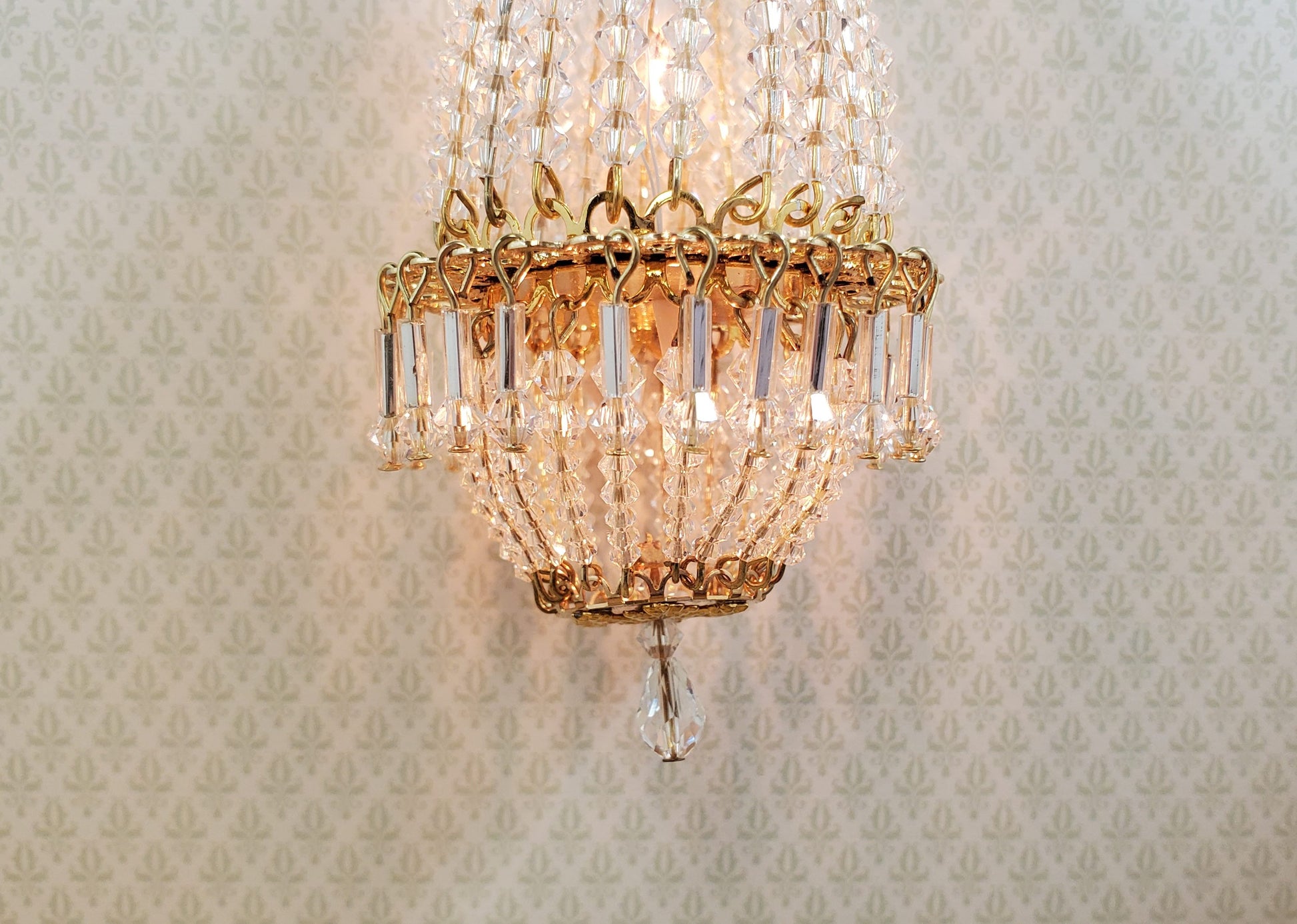 Dollhouse Crystal Chandelier "Daphne Deluxe" Real Glass 12 Volt 1:12 Scale