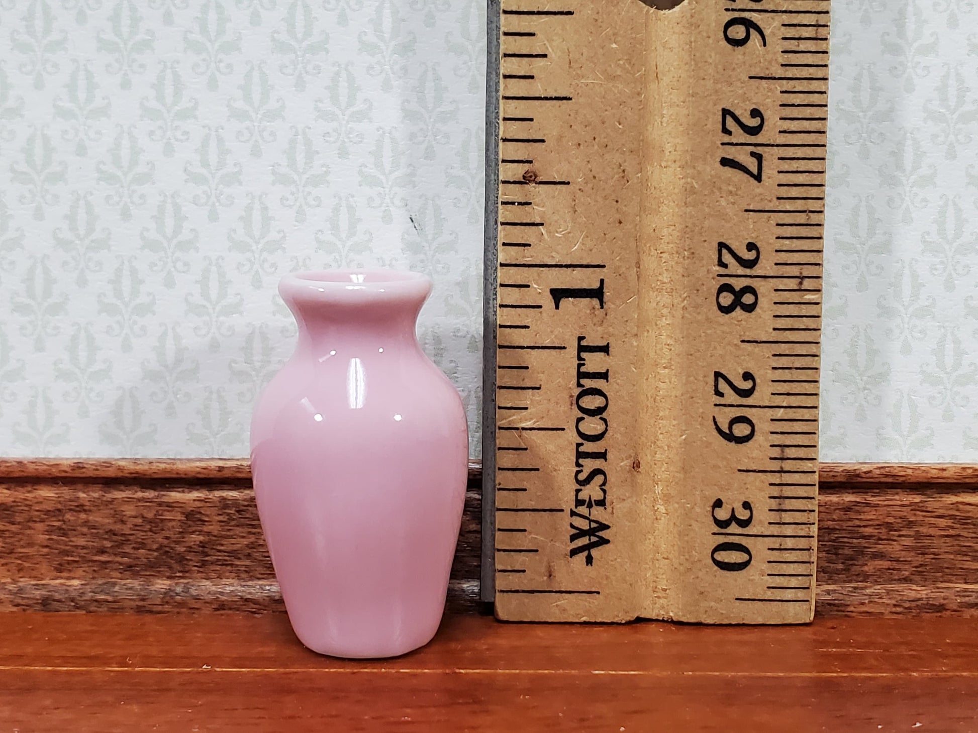 Dollhouse Pink Vase Tall Ceramic for Flowers or Decoration 1:12 Scale Miniature