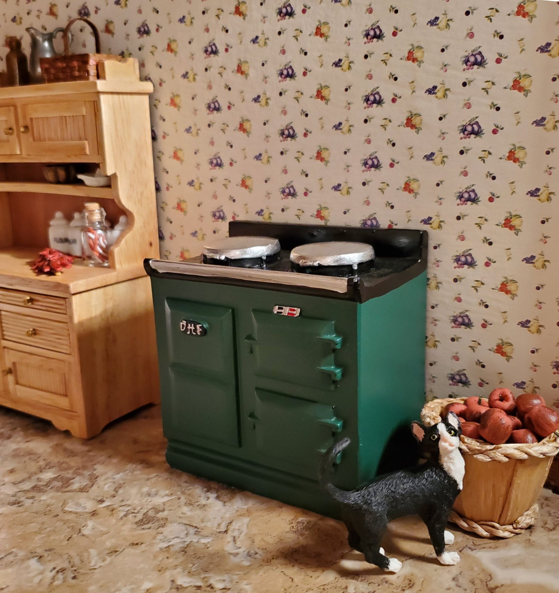 Dollhouse AGA Style Cooker Stove Oven Green 1:12 Scale Miniature Kitchen