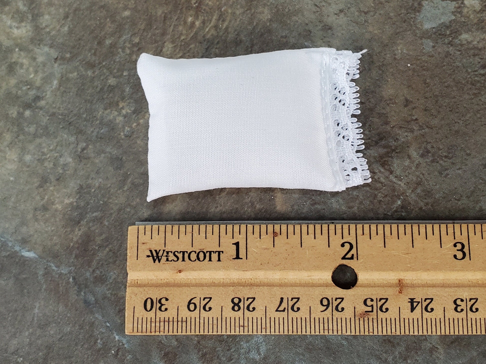Dollhouse Miniature White Pillow with Lace for Bedroom 1:12 Scale 2"