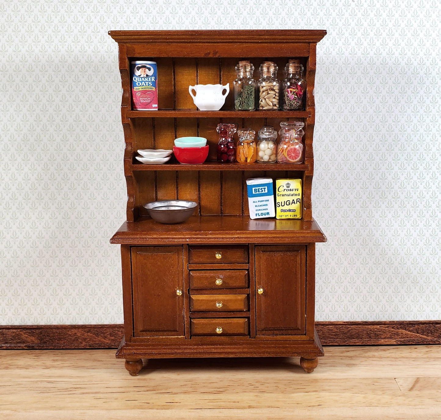 Dollhouse Welsh Kitchen Cabinet Cupboard Walnut Finish 1:12 Scale Miniature