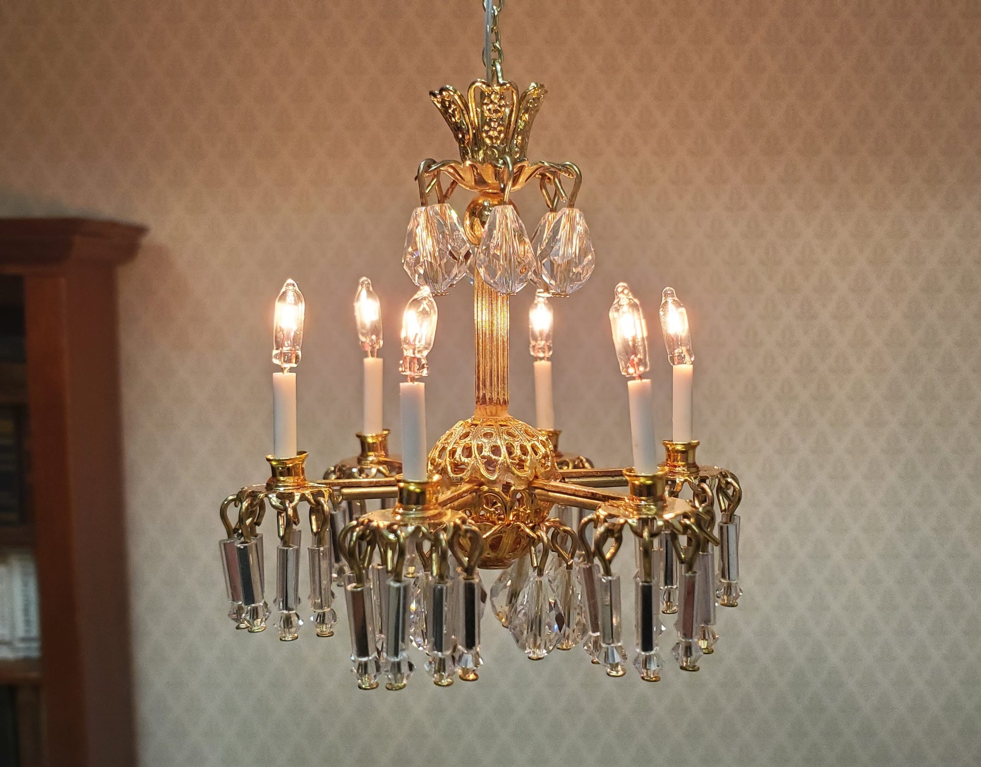 Dollhouse 6 Arm Crystal Chandelier "Sophia" Handmade 12 Volt 1:12 Scale