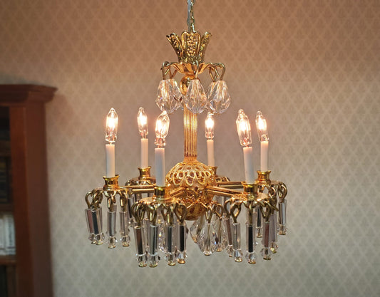 Dollhouse 6 Arm Crystal Chandelier "Sophia" Handmade 12 Volt 1:12 Scale