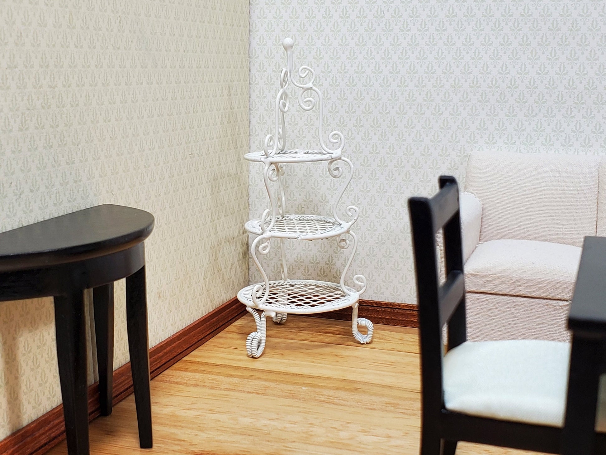 Dollhouse Shelf Plant Stand White Metal 3 Tier Round 1:12 Scale Miniature or Fairy Garden