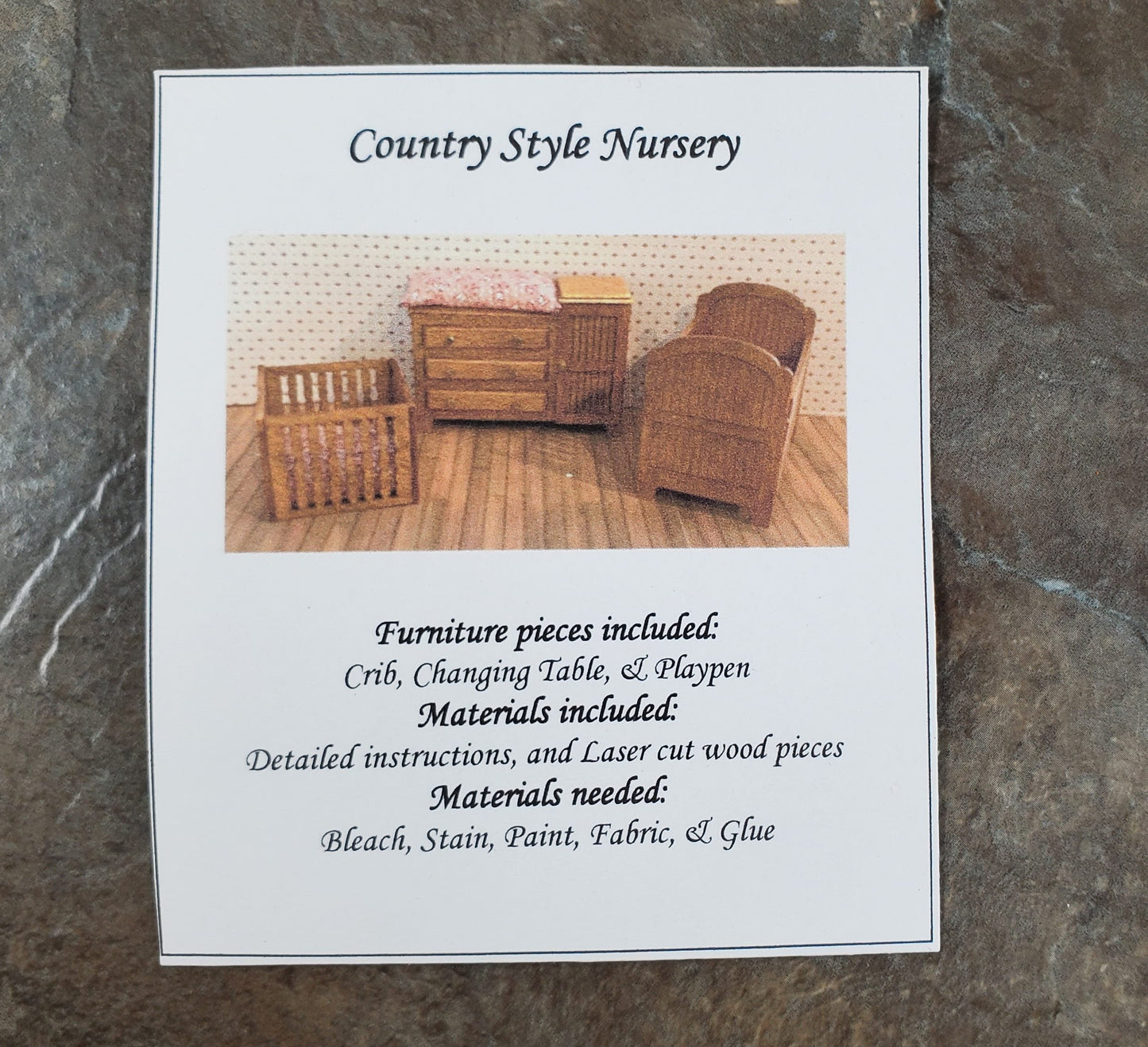 Dollhouse HALF SCALE Furniture KIT Country Nursery Set Crib Playpen Dresser 1:24