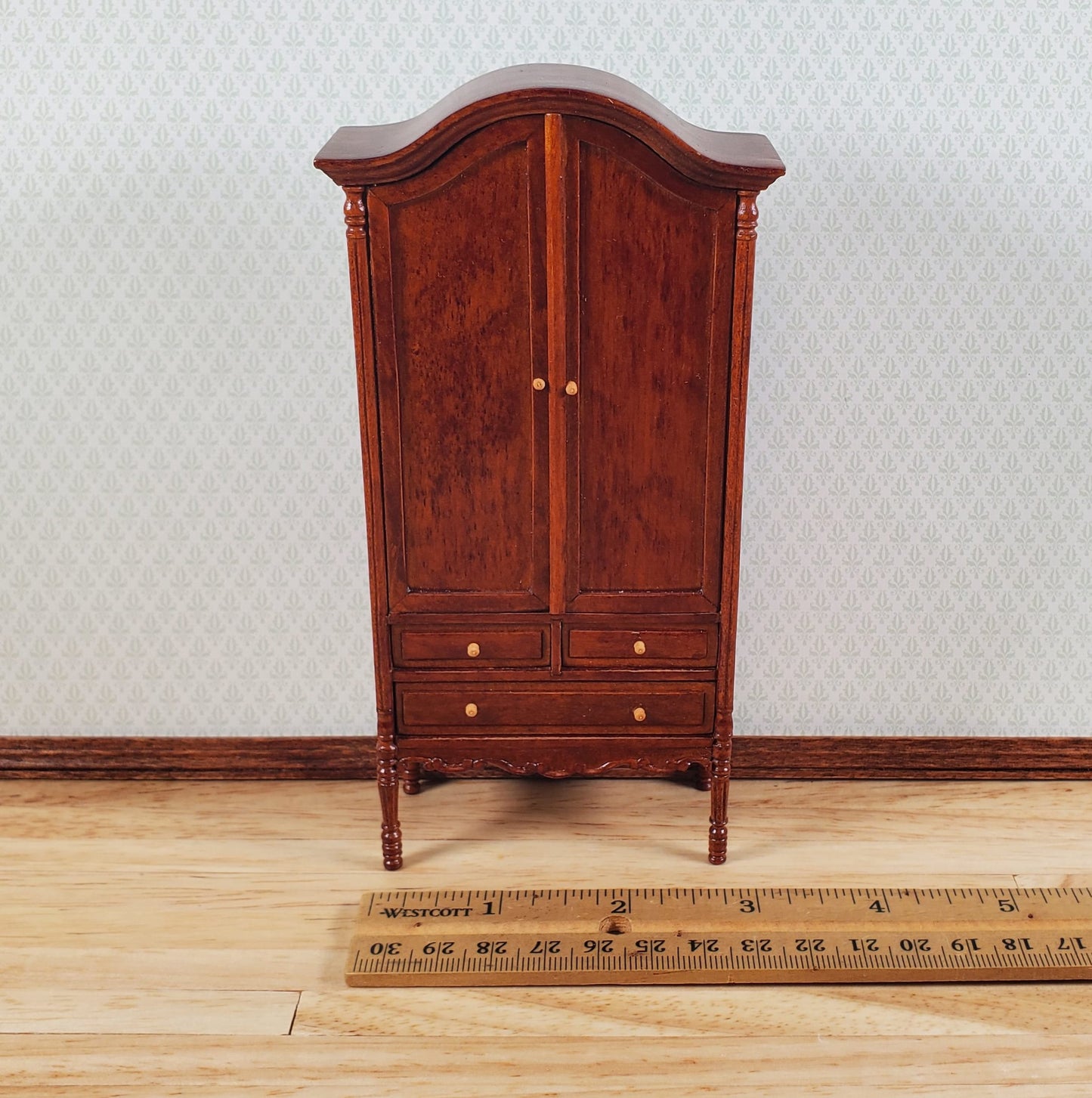 Bespaq Dollhouse Wardrobe 1:12 Scale Miniature Furniture Walnut Finish Estate Piece