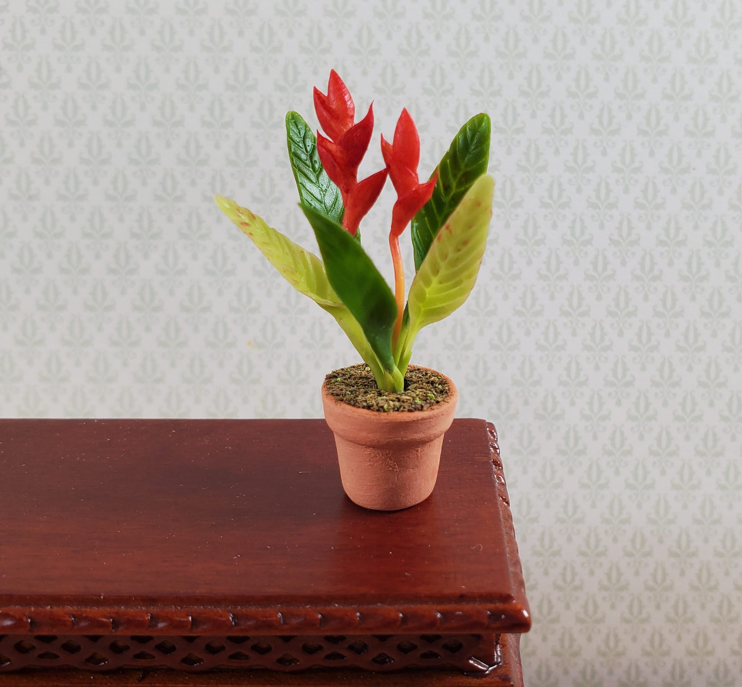 Dollhouse Potted Plant Red Bird of Paradise Houseplant 1:12 Scale Miniature