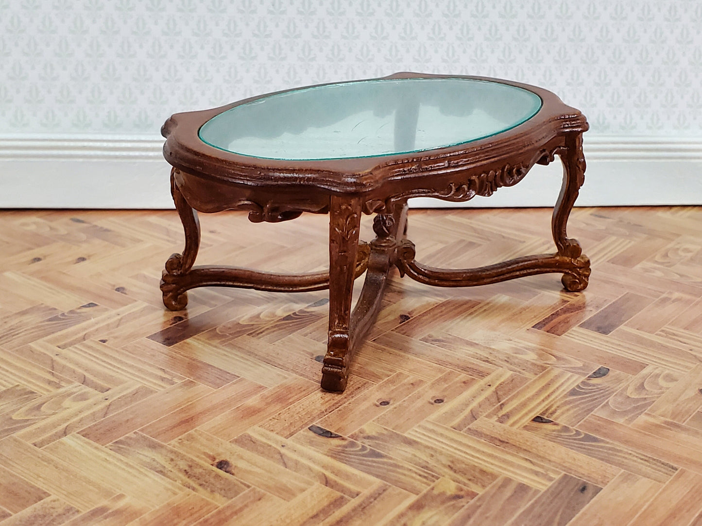 JBM Miniature Coffee Table 18th Century Style Walnut Finish 1:12 Scale Dollhouse Furniture