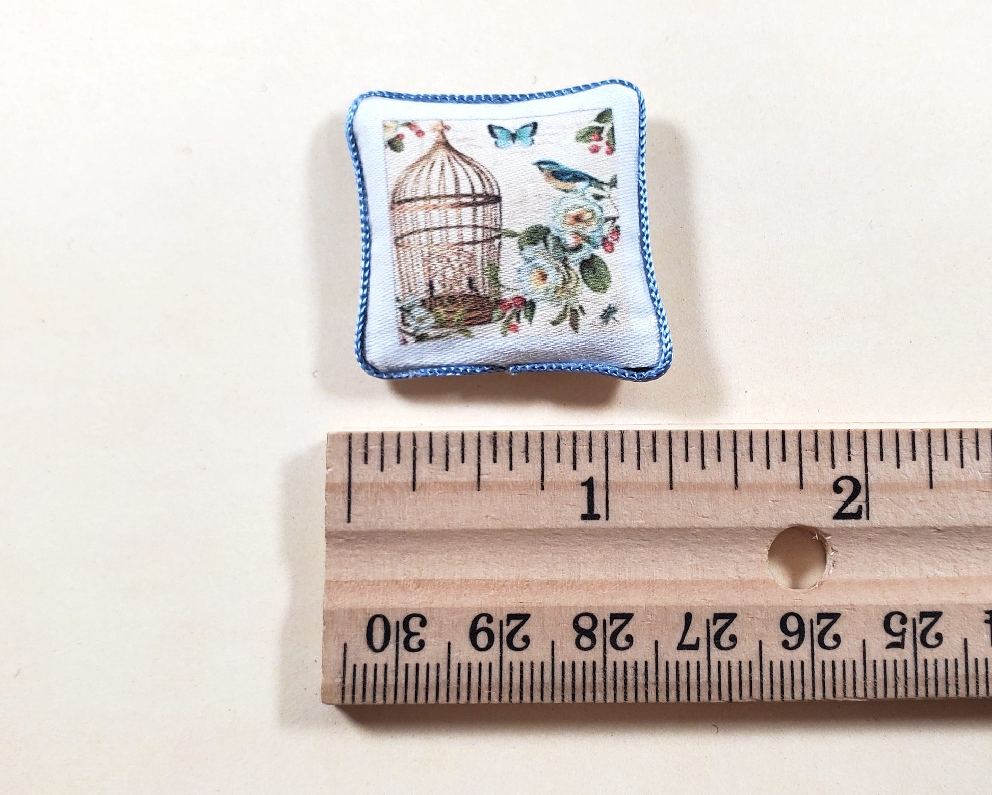 Dollhouse Birdcage & Butterfly Pillow Handmade 1:12 Scale Miniature