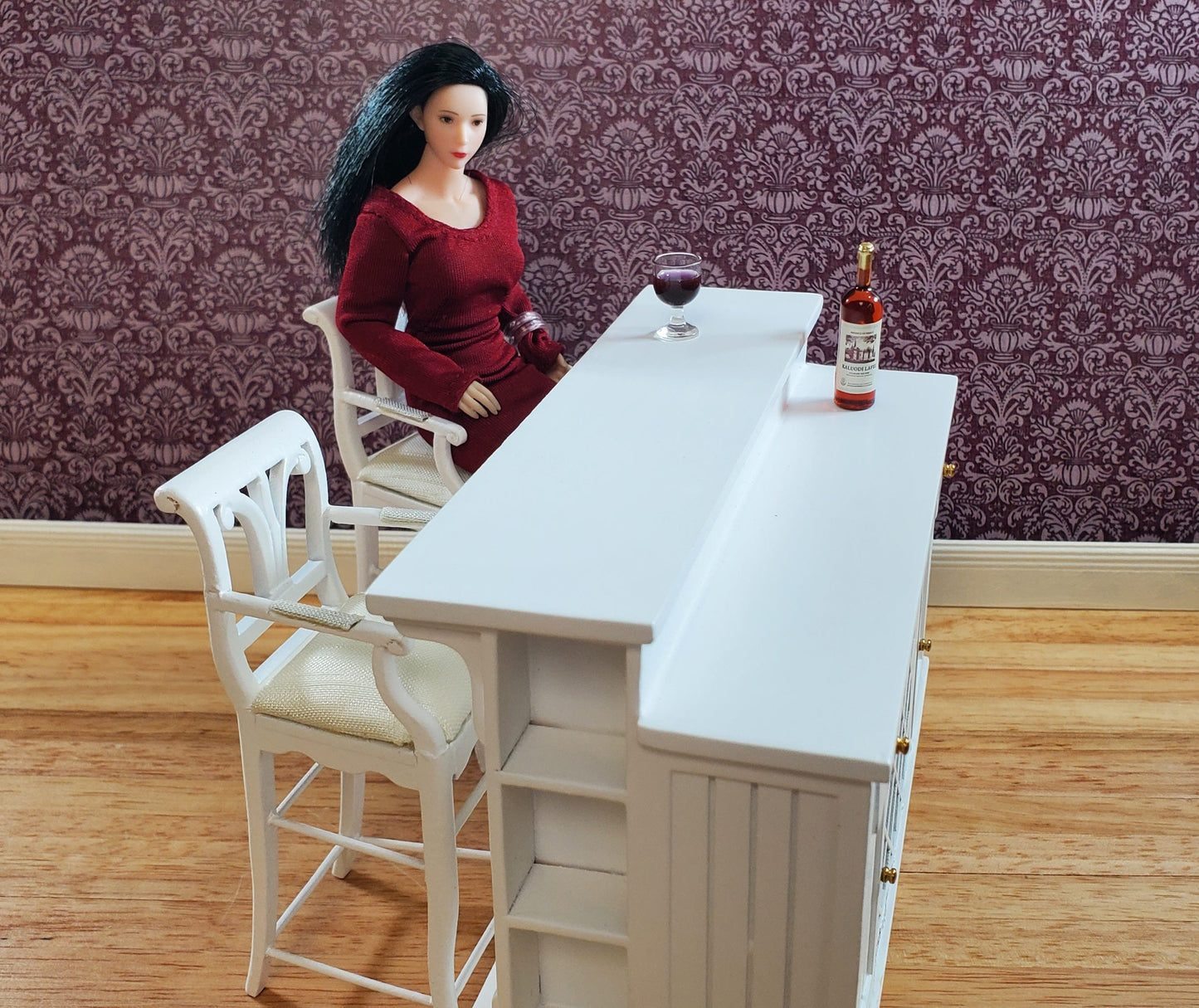JBM Dollhouse Tall Bar Chair Stool with Padded Seat WHITE 1:12 Scale Furniture