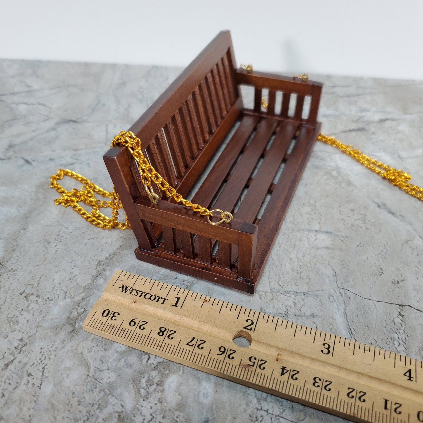 Dollhouse Porch Swing Bench Style Walnut Finish 1:12 Scale Miniature Furniture