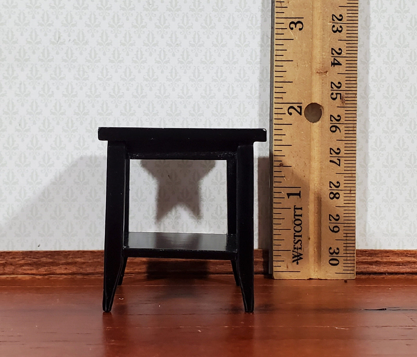Dollhouse Side Table with Shelf Modern Style Wood Black Finish 1:12 Scale Miniature Furniture