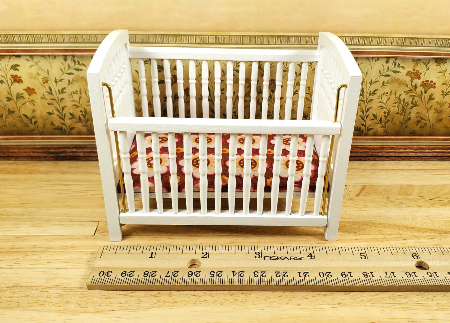 Dollhouse Drop Side Crib Wood White Turned Spindles 1:12 Scale Nursery Furniture